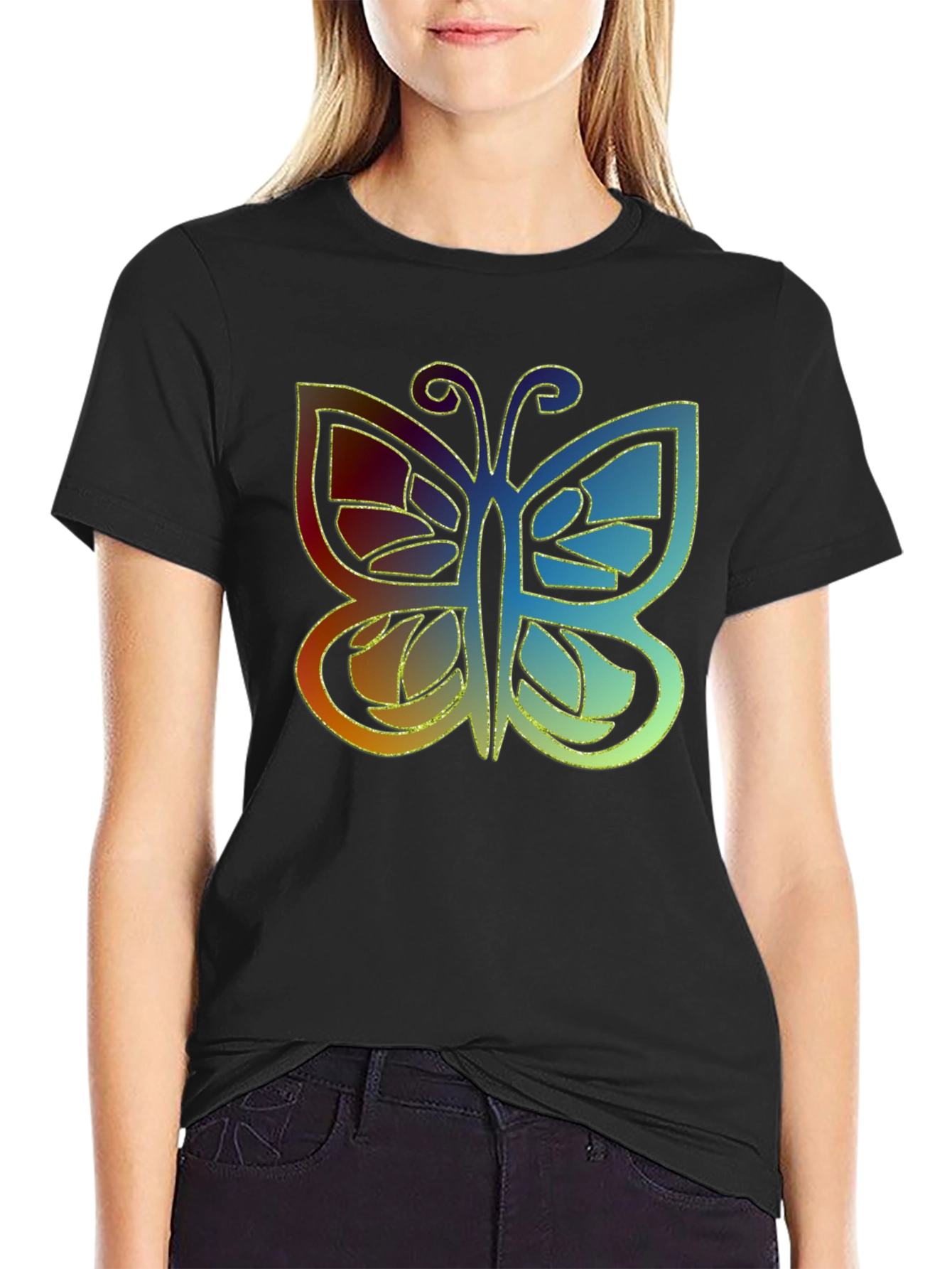 Butterfly Graphic Print Mens Black T-Shirt