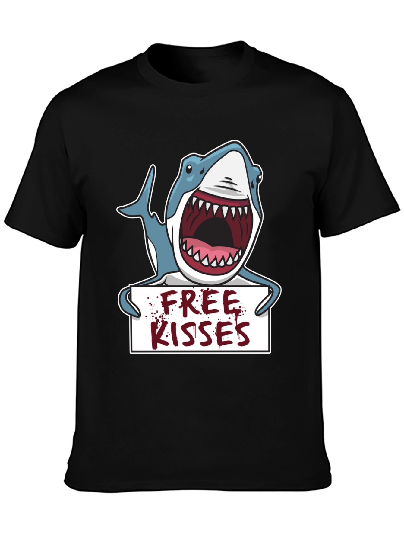 Free Kisses Shark Graphic Tee - Mens Black T-Shirt