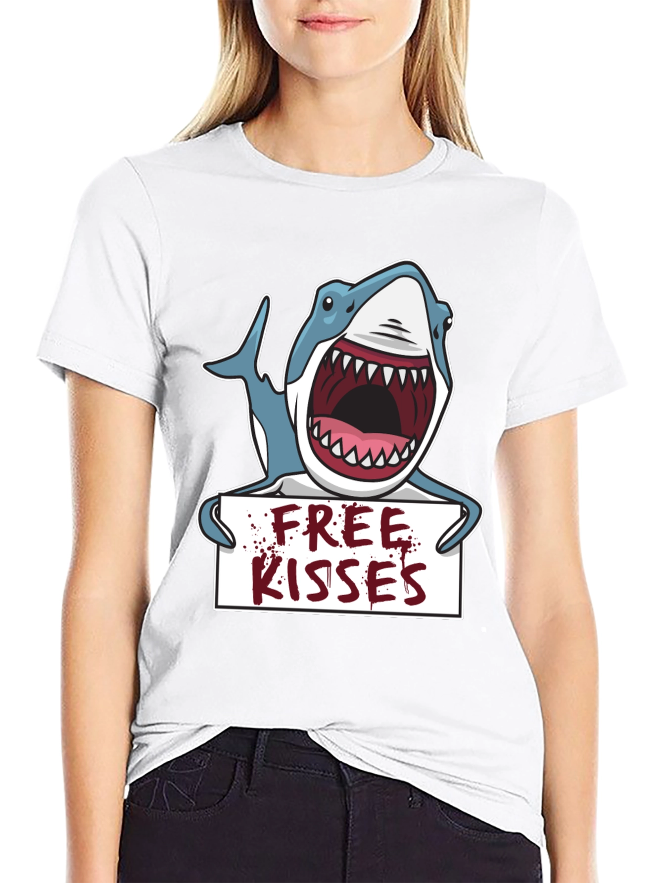 Free Kisses Shark Graphic Tee - Mens Black T-Shirt