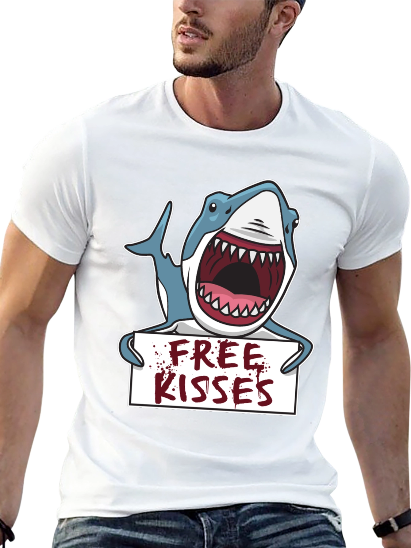 Free Kisses Shark Graphic Tee - Mens Black T-Shirt