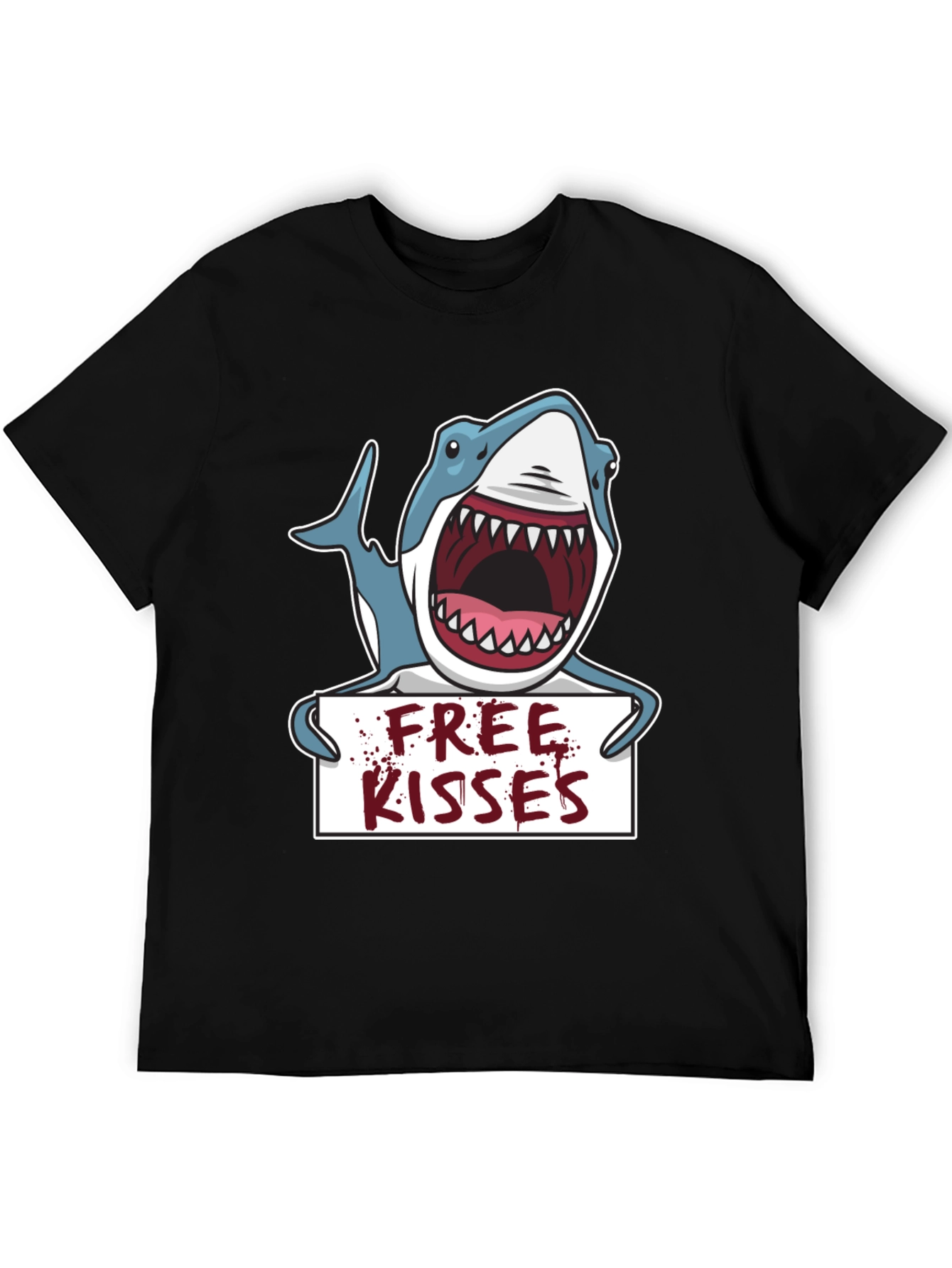 Free Kisses Shark Graphic Tee - Mens Black T-Shirt