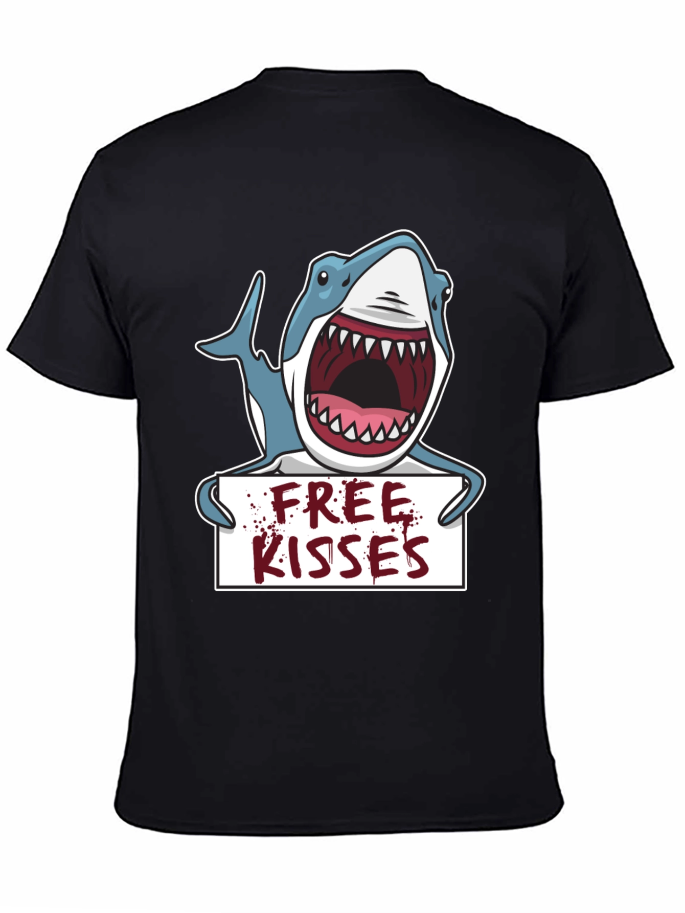 Free Kisses Shark Graphic Tee - Mens Black T-Shirt