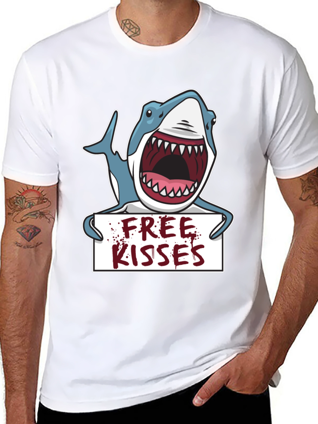 Free Kisses Shark Graphic Tee - Mens Black T-Shirt