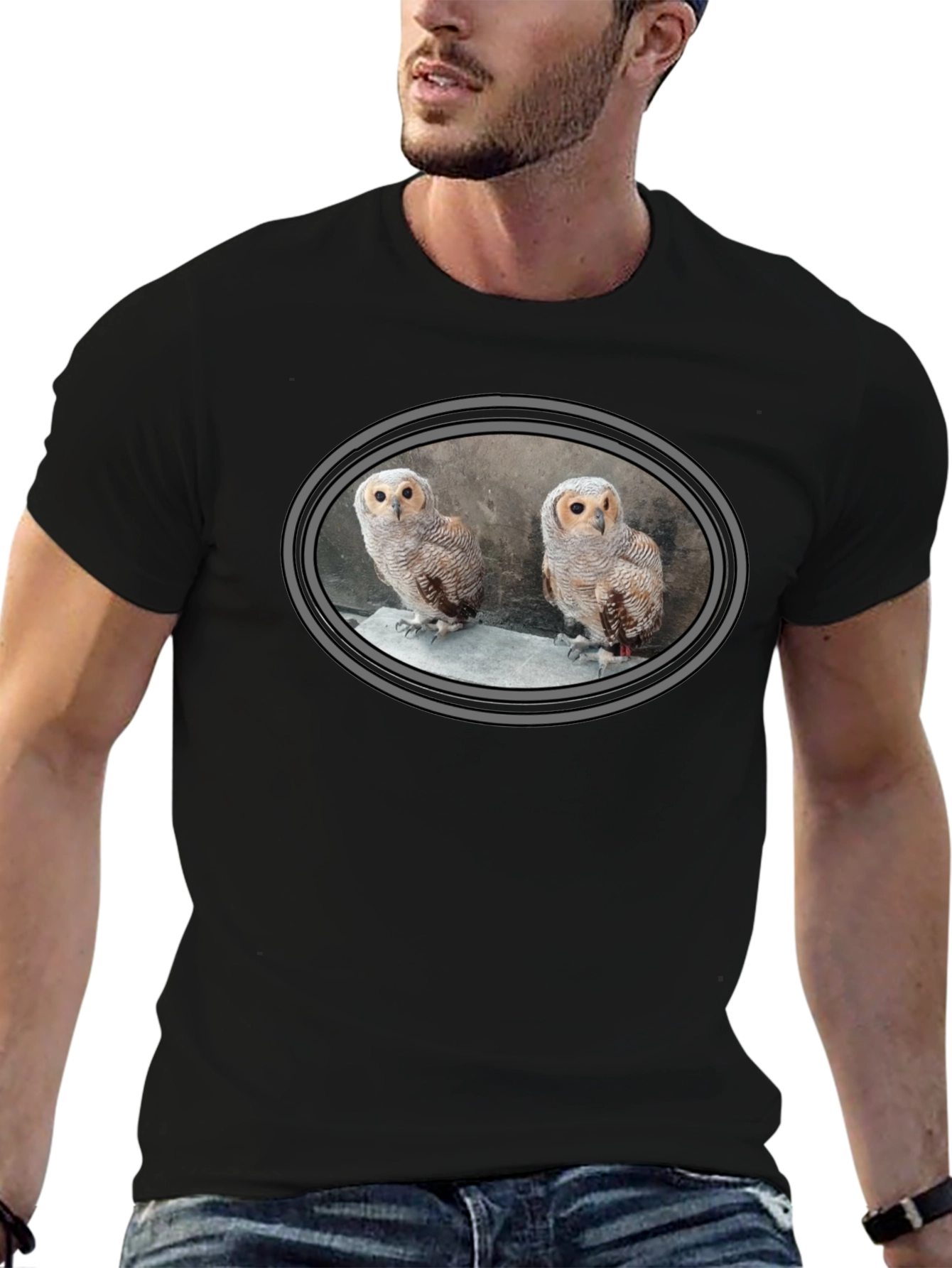 Owl Design Black T-Shirt - Mens Graphic Tee