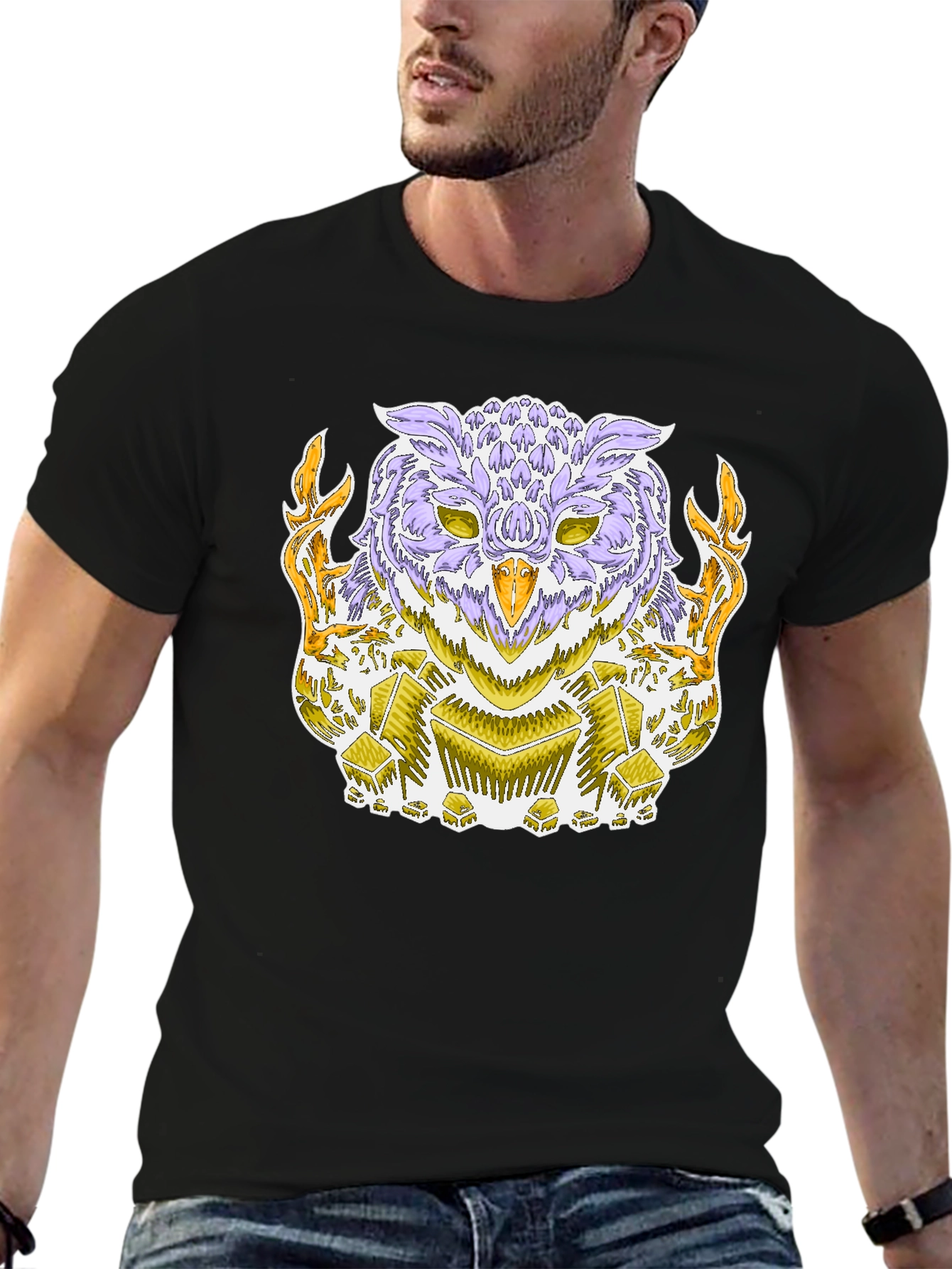 Mystic Owl Graphic Tee - Black Cotton Blend