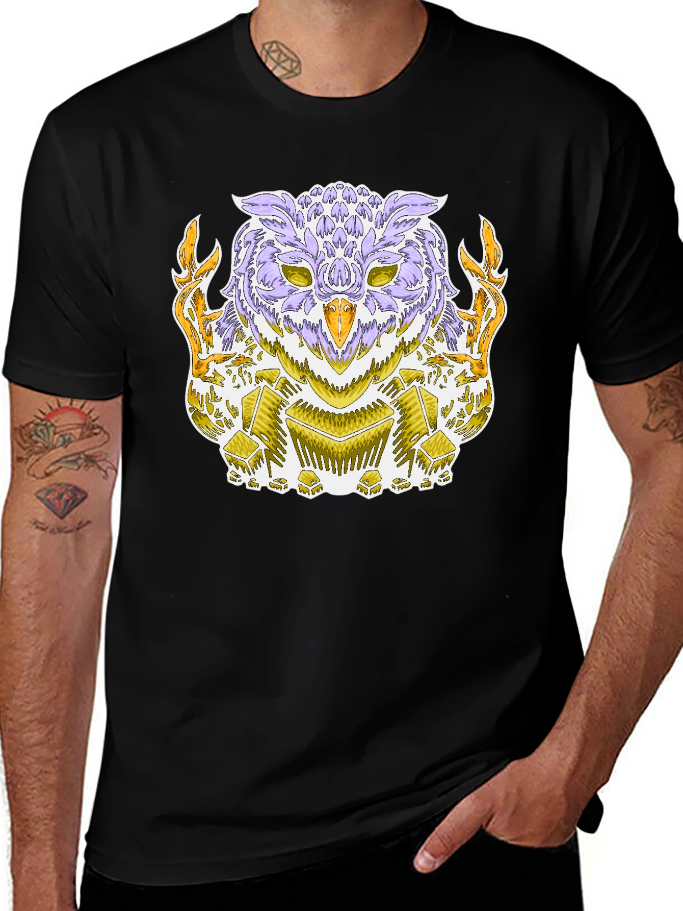 Mystic Owl Graphic Tee - Black Cotton Blend