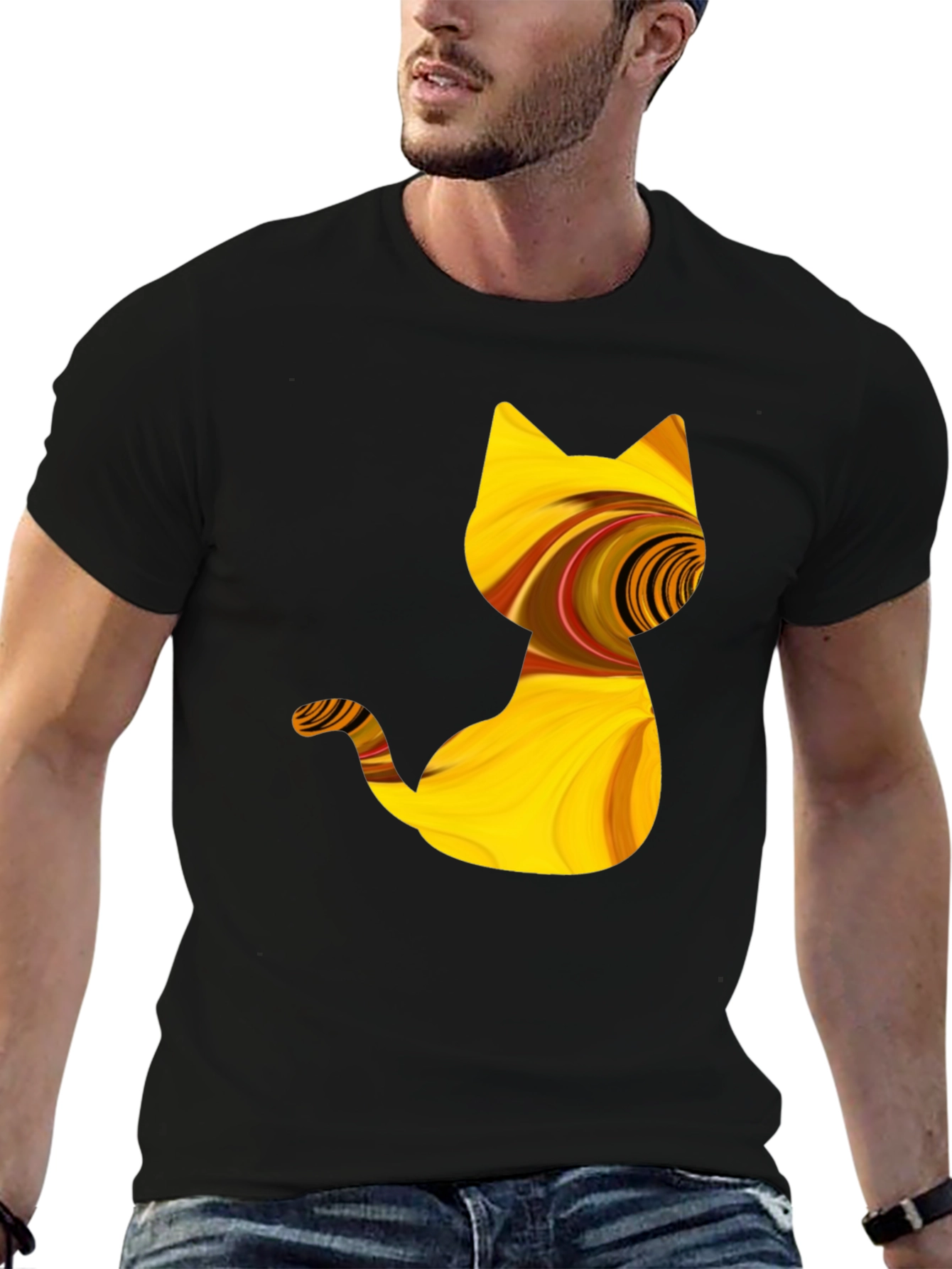 Abstract Cat Graphic Tee - Stylish Black T-Shirt