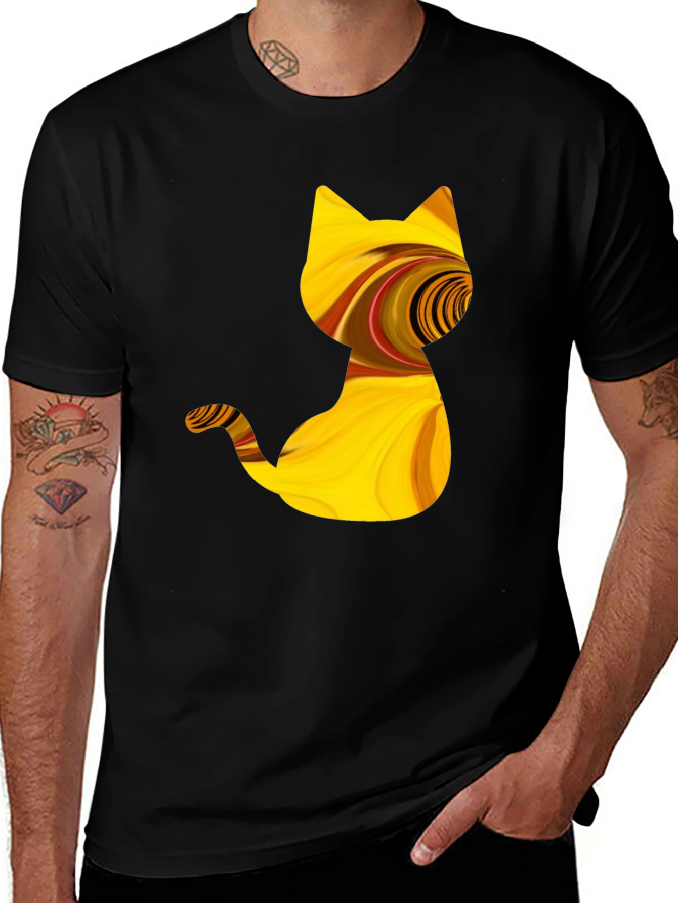 Abstract Cat Graphic Tee - Stylish Black T-Shirt