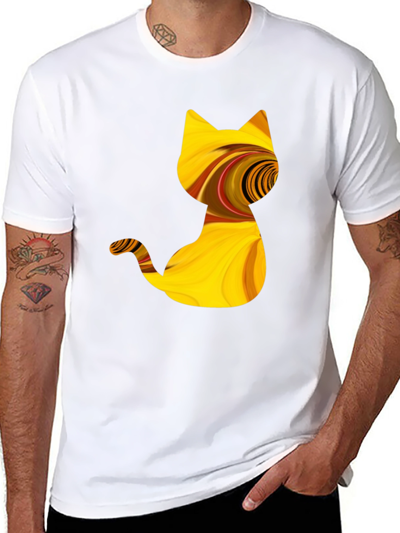 Abstract Cat Graphic Tee - Stylish Black T-Shirt