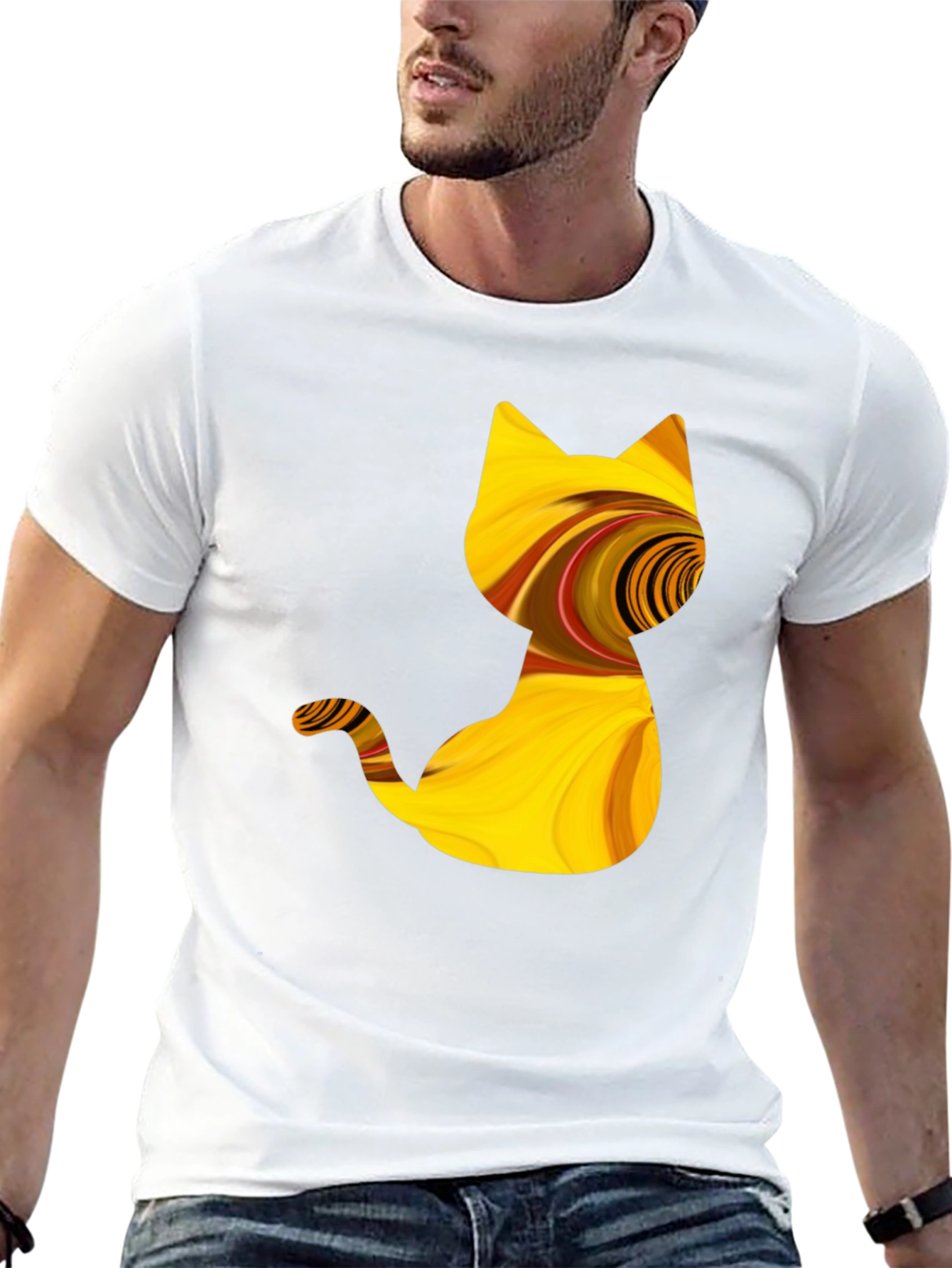 Abstract Cat Graphic Tee - Stylish Black T-Shirt