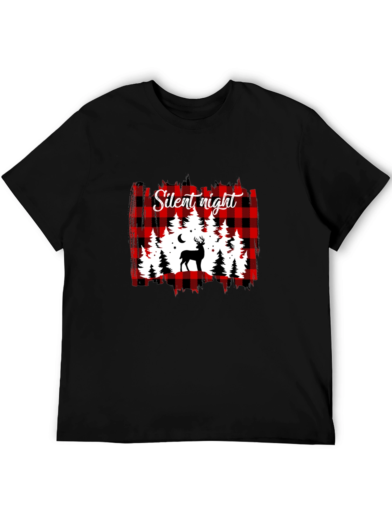 Silent Night Buffalo Plaid Deer T-Shirt