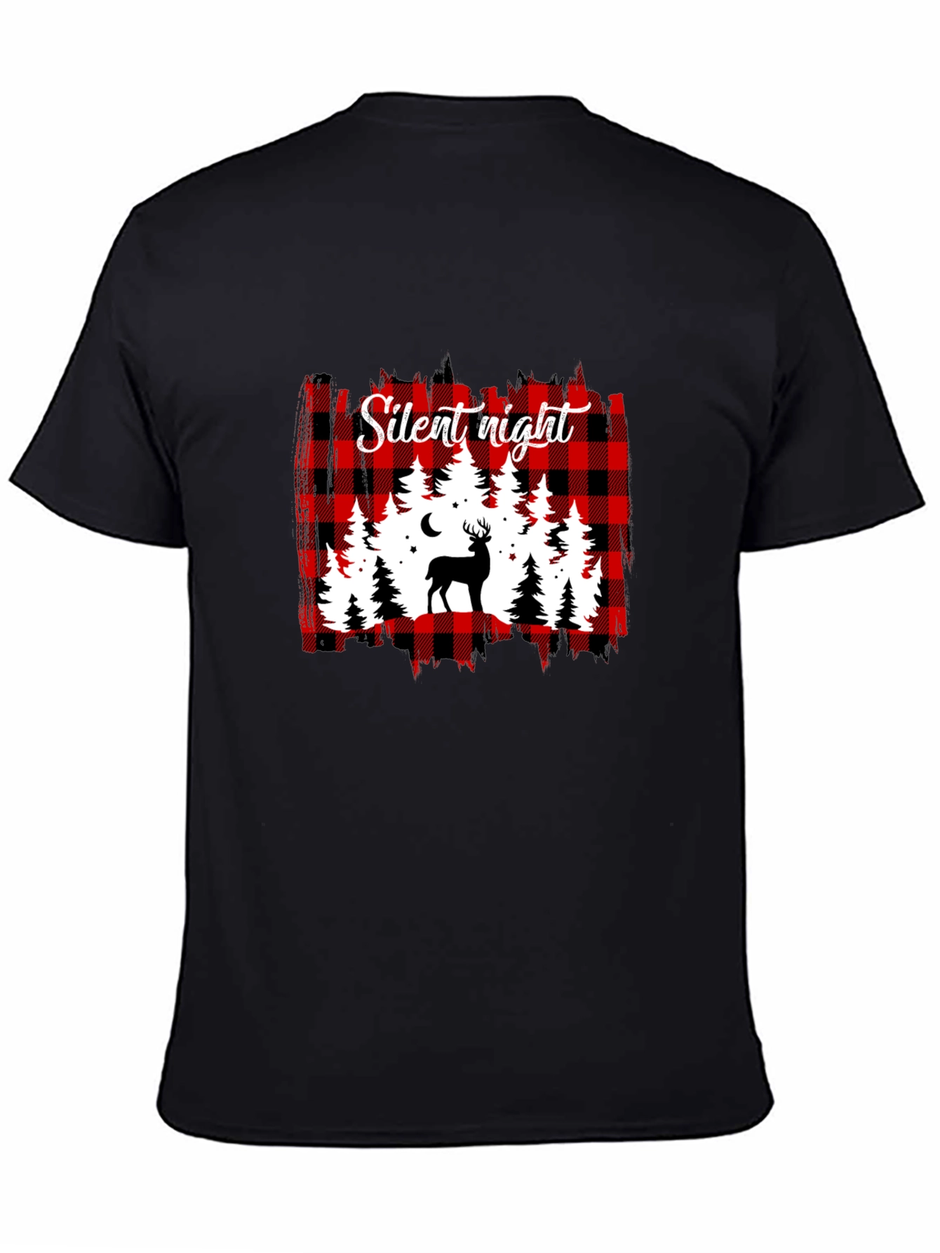 Silent Night Buffalo Plaid Deer T-Shirt