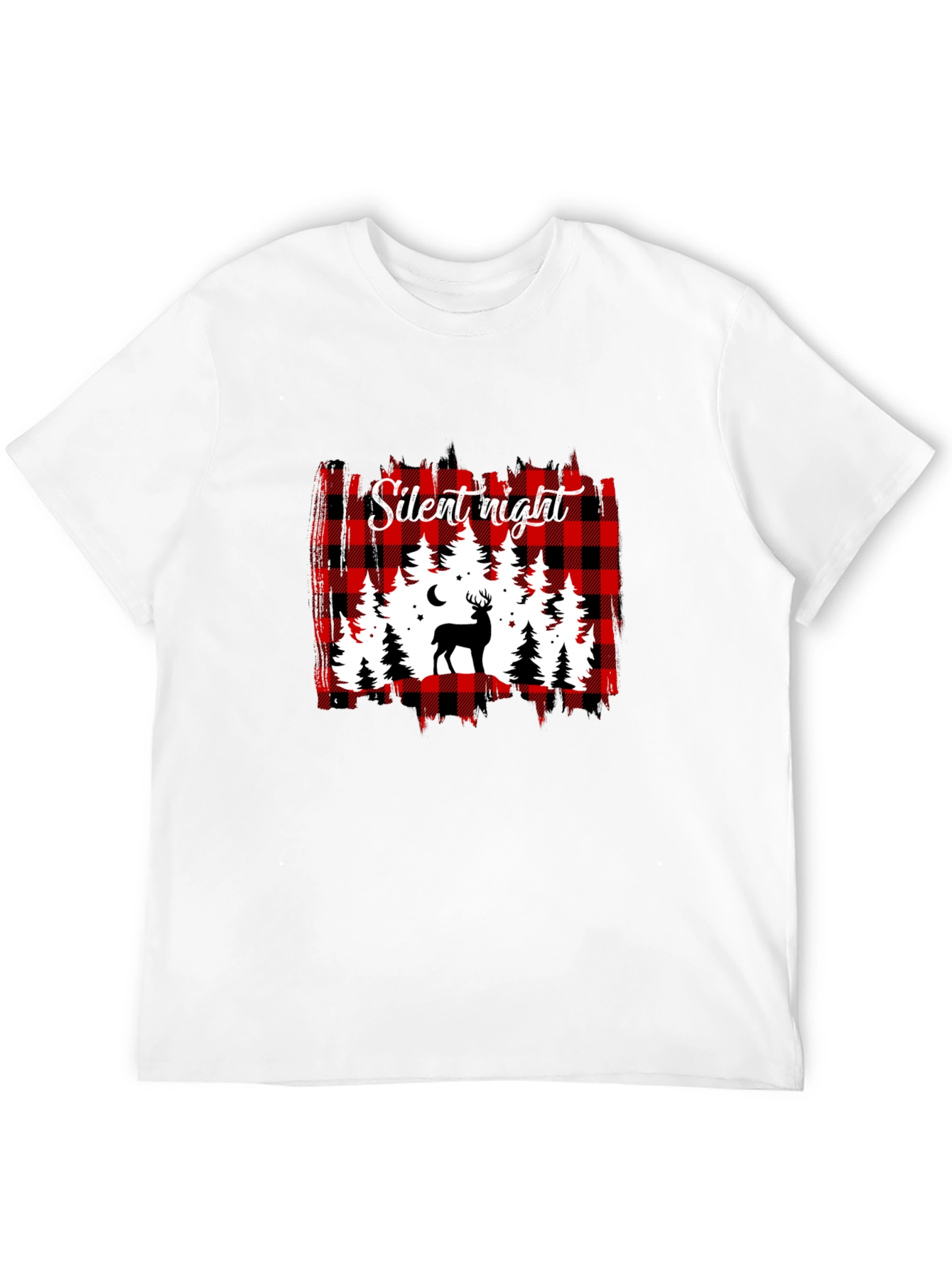 Silent Night Buffalo Plaid Deer T-Shirt