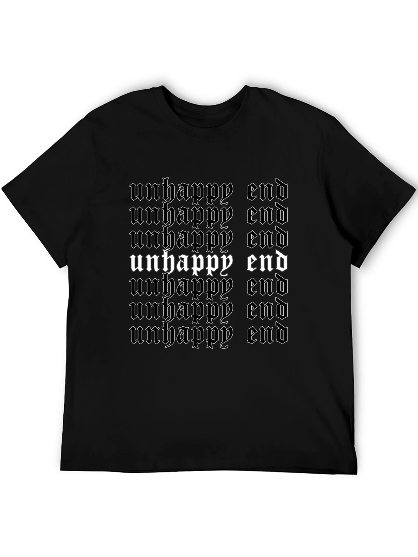 Unhappy End Gothic Text Black Graphic Tee