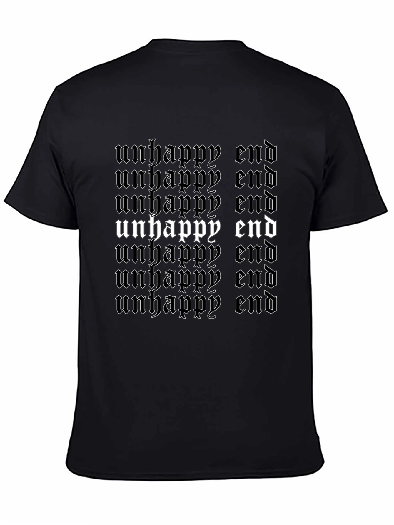 Unhappy End Gothic Text Black Graphic Tee