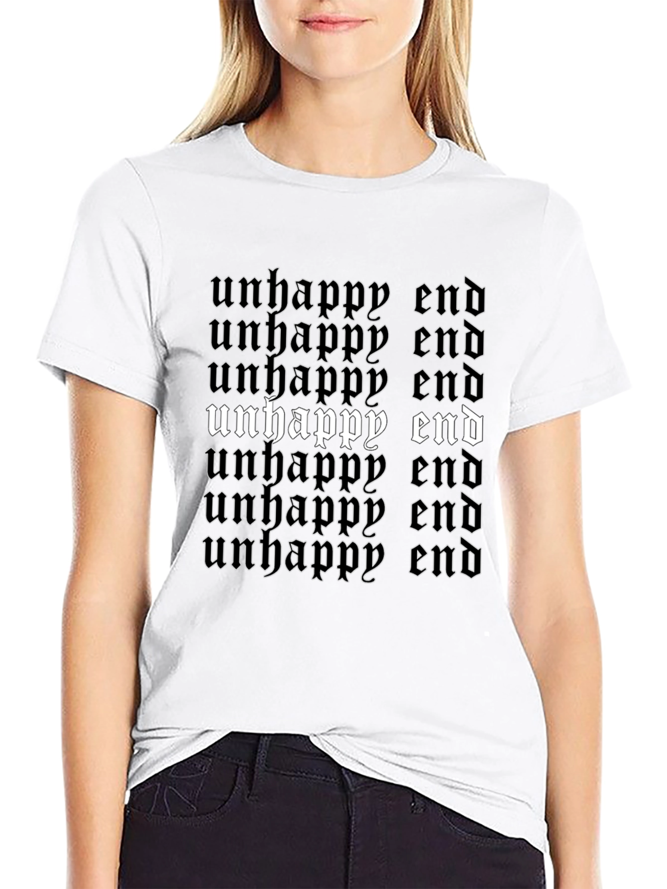 Unhappy End Gothic Text Black Graphic Tee