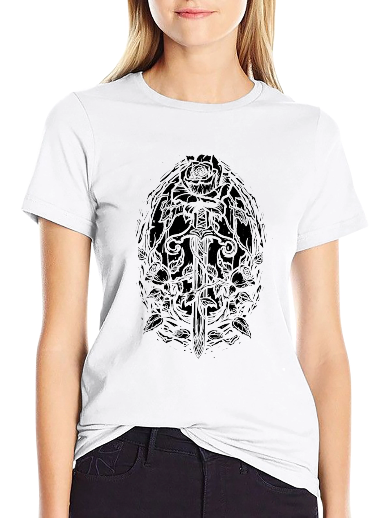 Rose & Sword Graphic Black T-Shirt