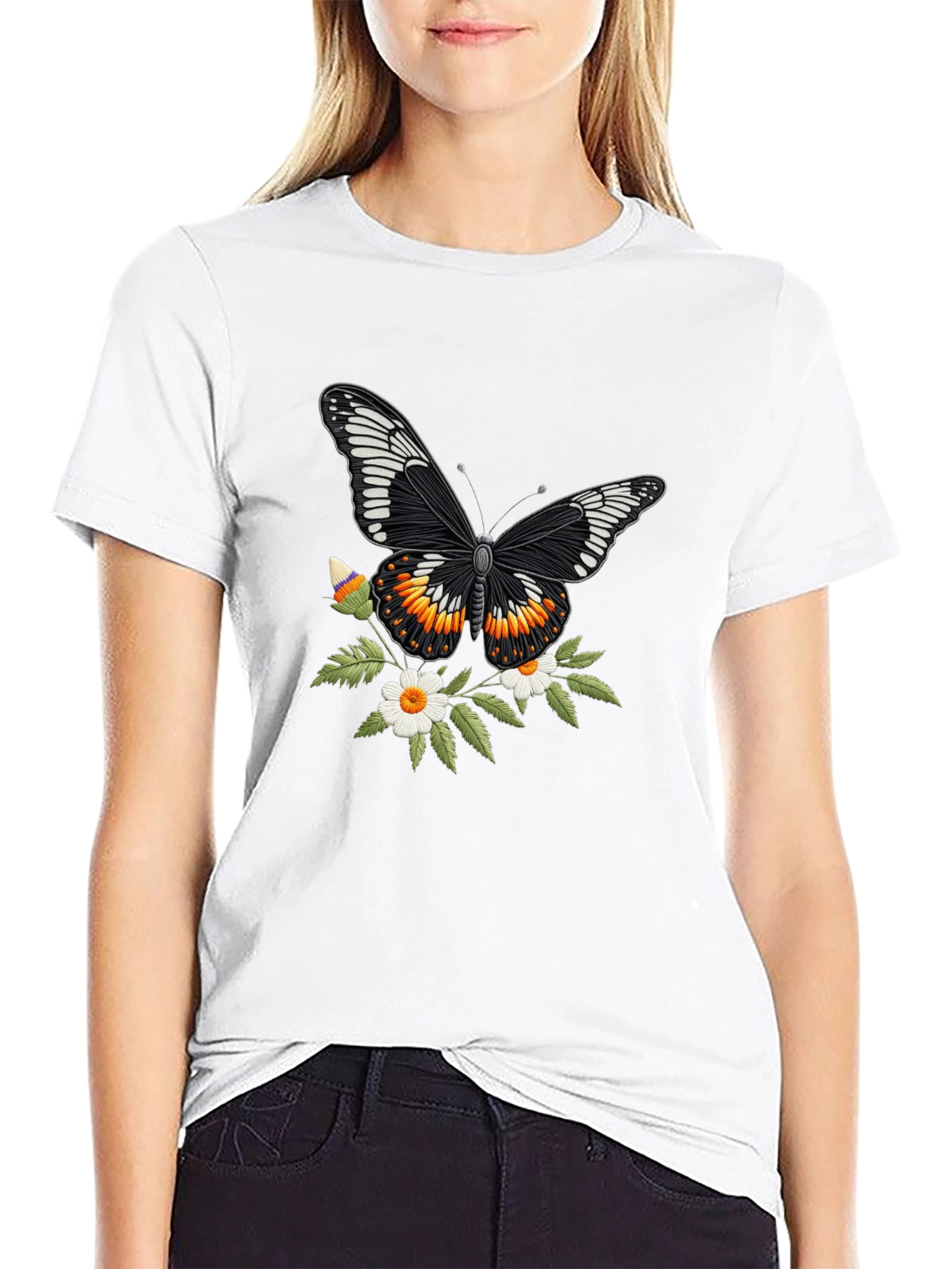 Butterfly Floral T-Shirt - Stylish Black Tee