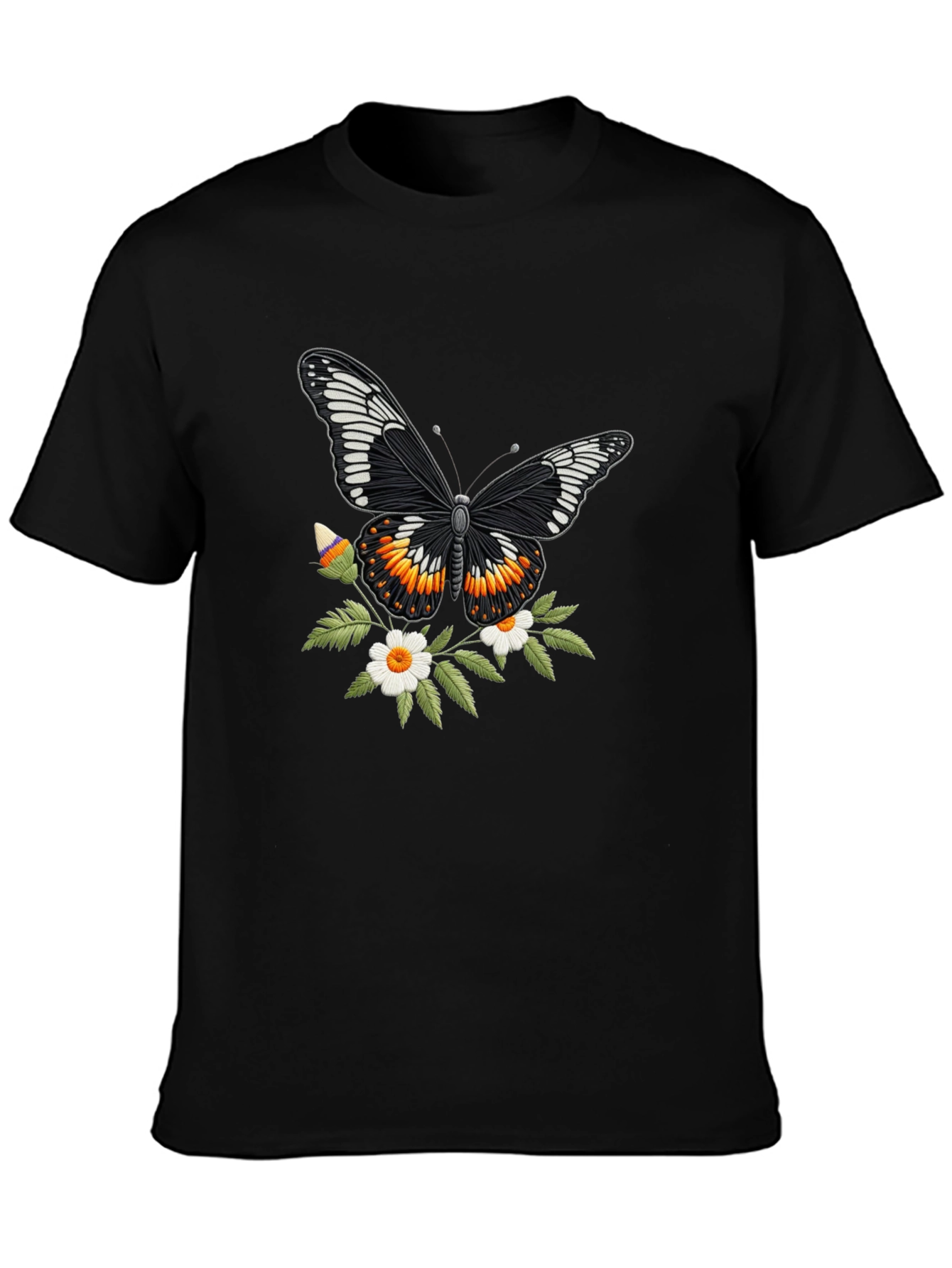 Butterfly Floral T-Shirt - Stylish Black Tee