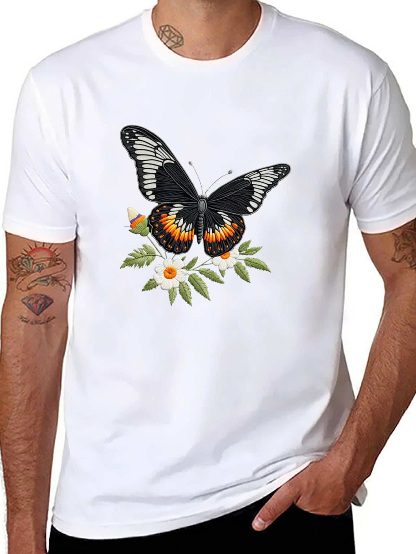 Butterfly Floral T-Shirt - Stylish Black Tee