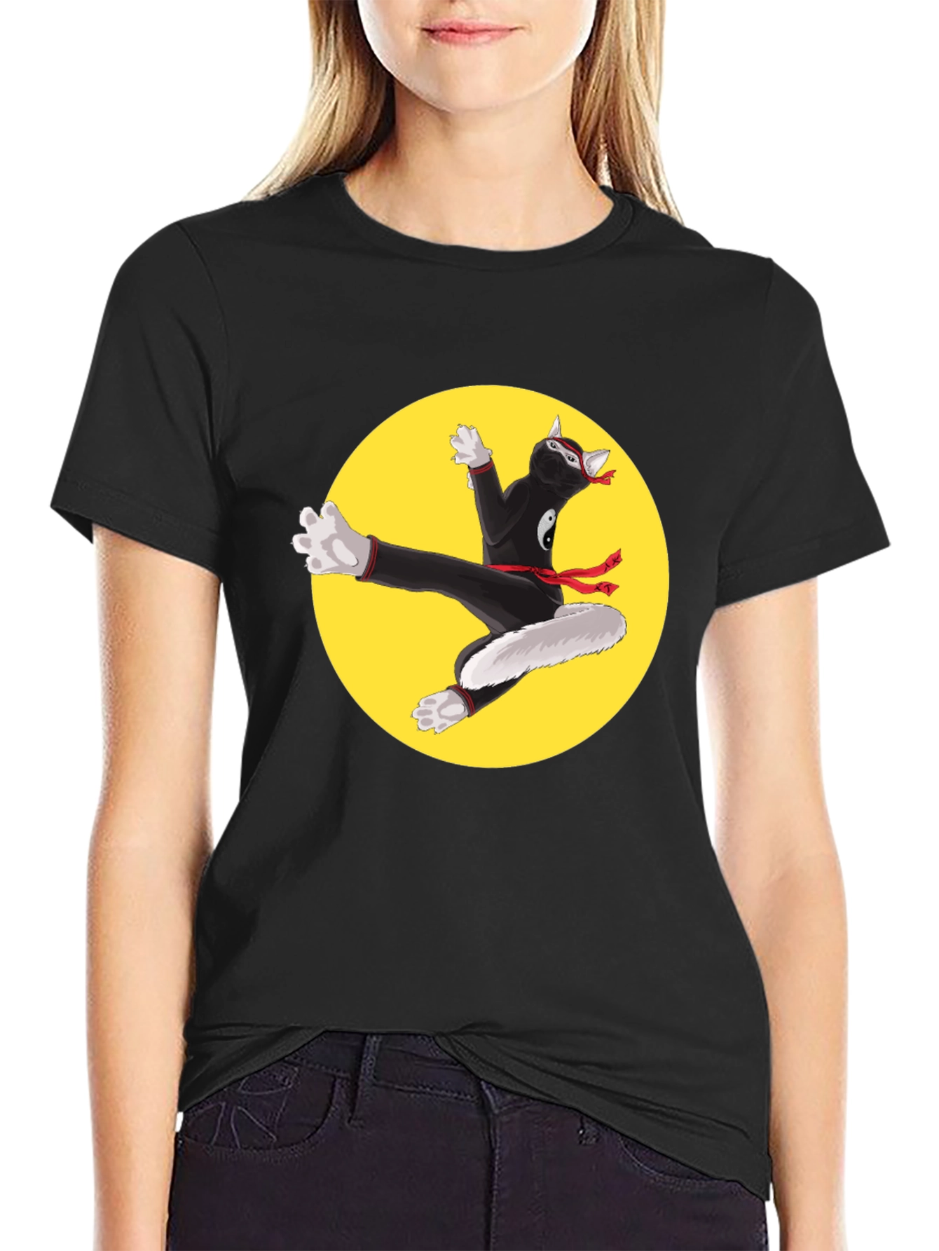 Ninja Cat T-Shirt - Black Cotton Blend