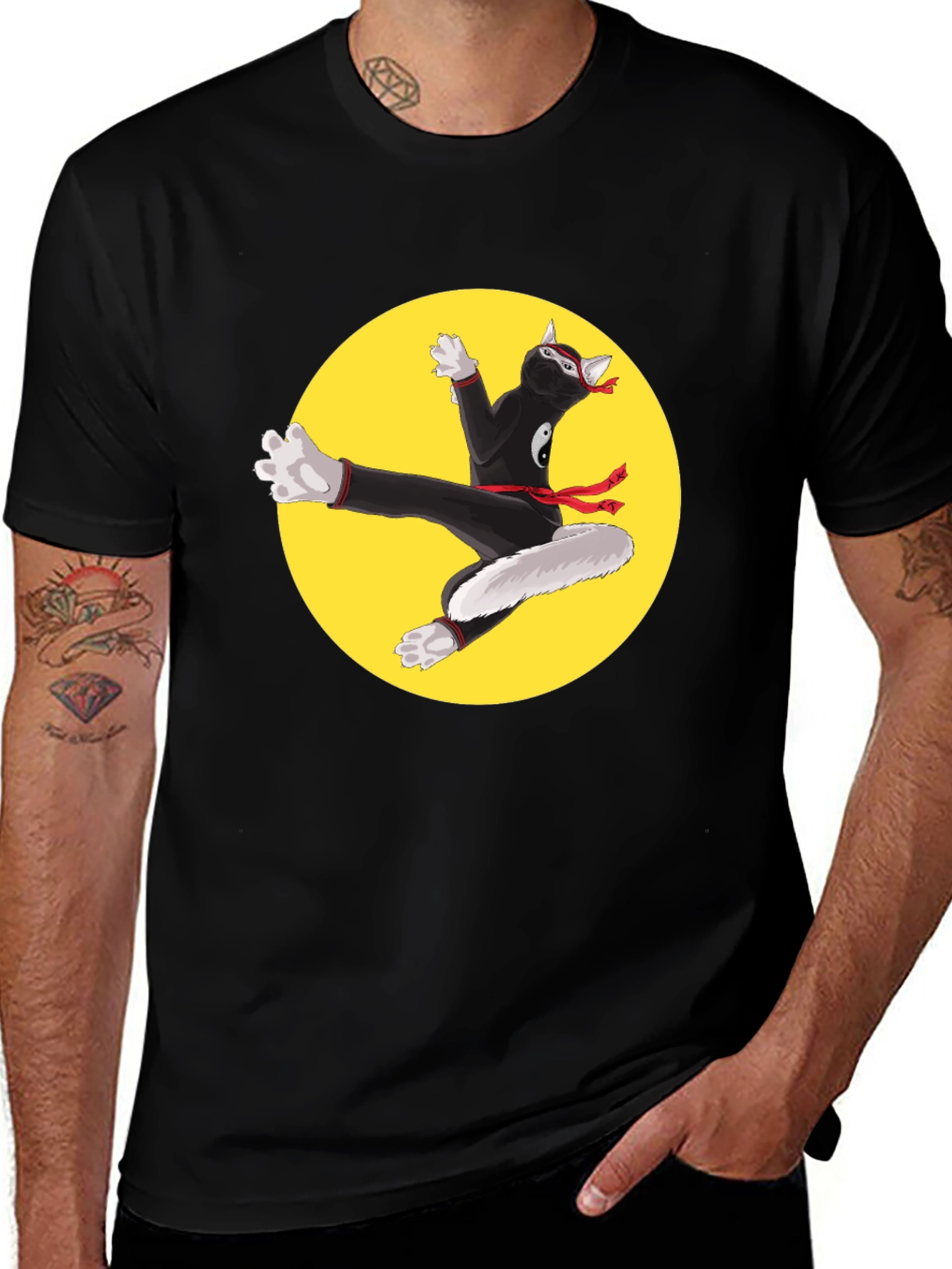 Ninja Cat T-Shirt - Black Cotton Blend