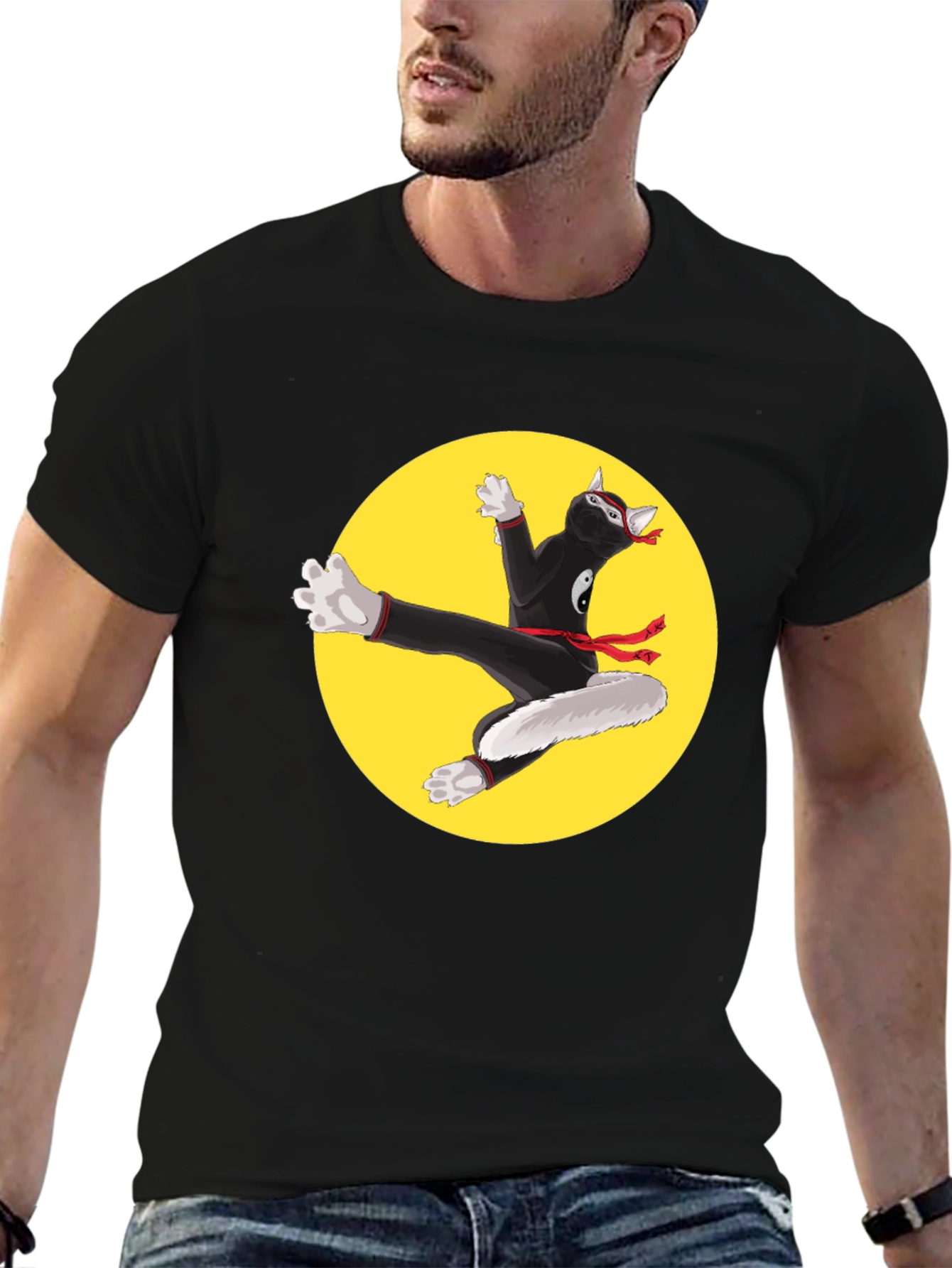 Ninja Cat T-Shirt - Black Cotton Blend