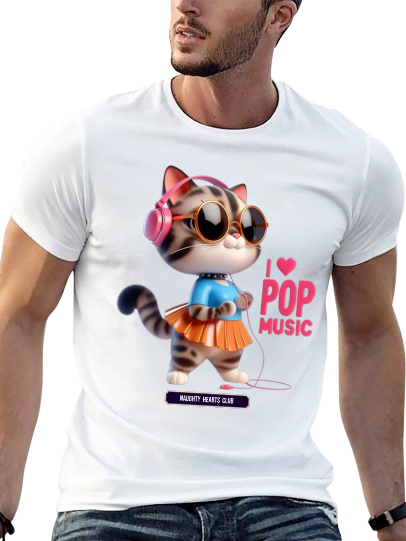I Love Pop Music Cat T-Shirt