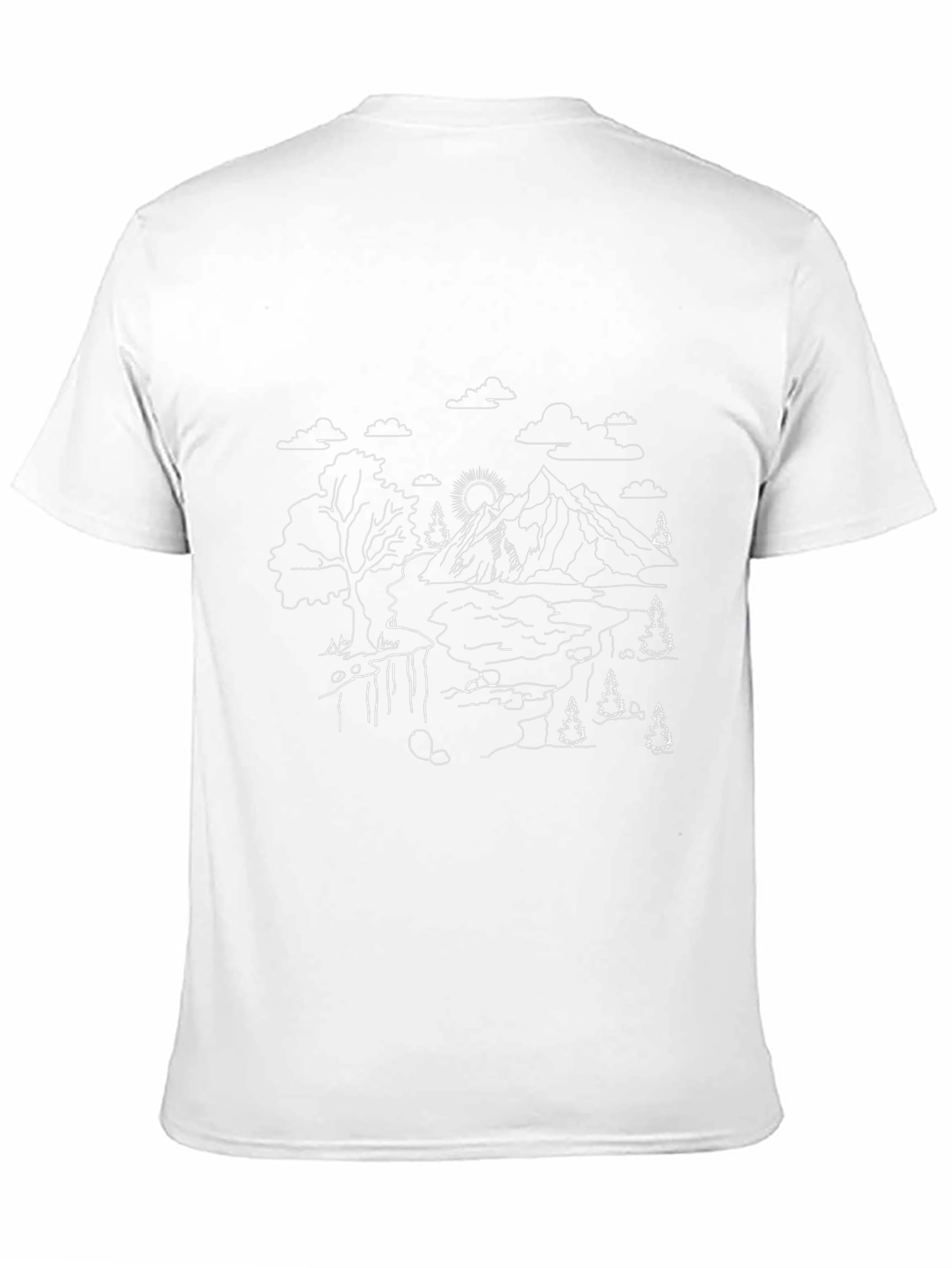 Nature Line Art Tee - Black Cotton Casual Shirt