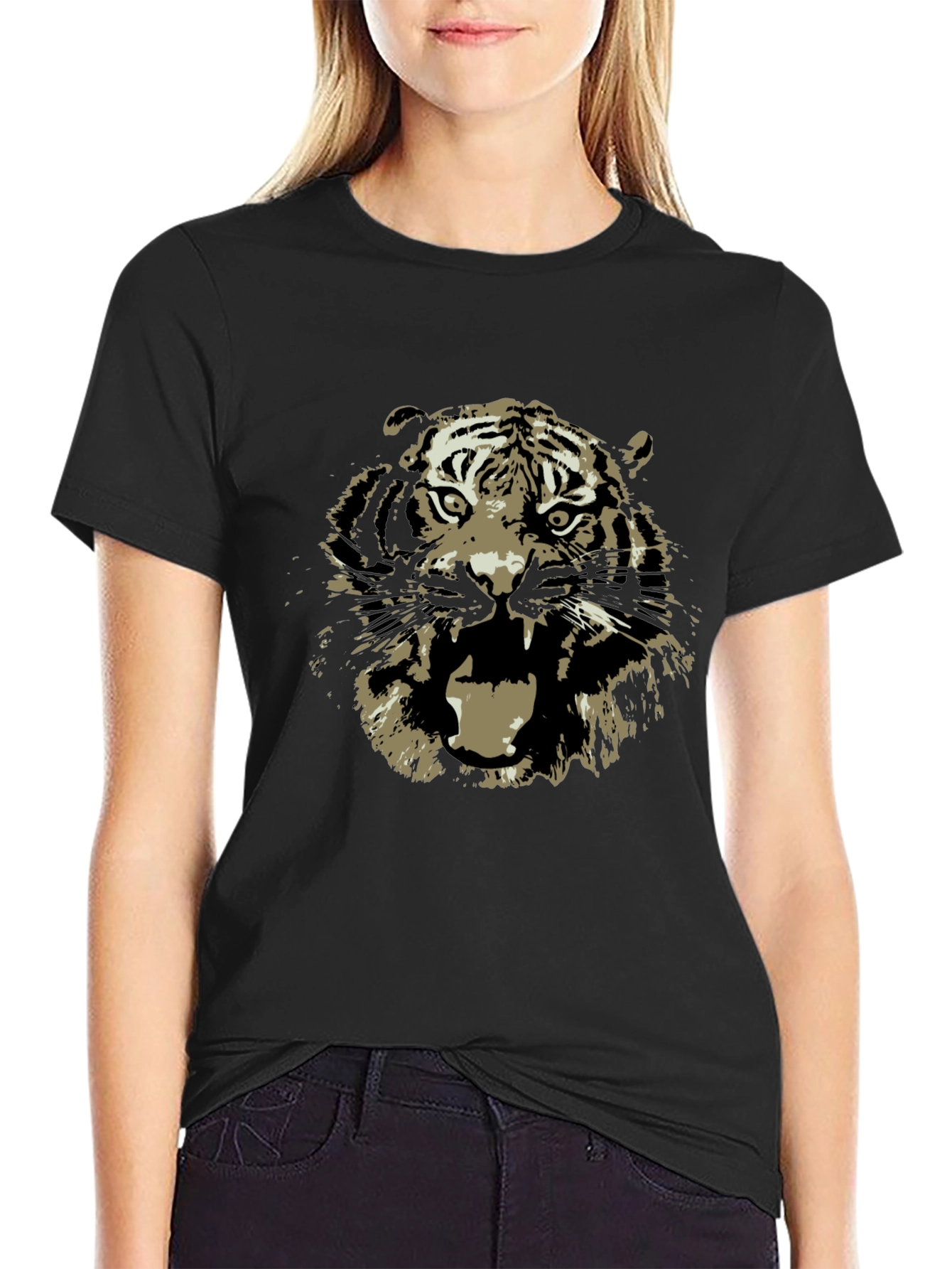 Black Tiger Graphic Tee - Bold Animal Print