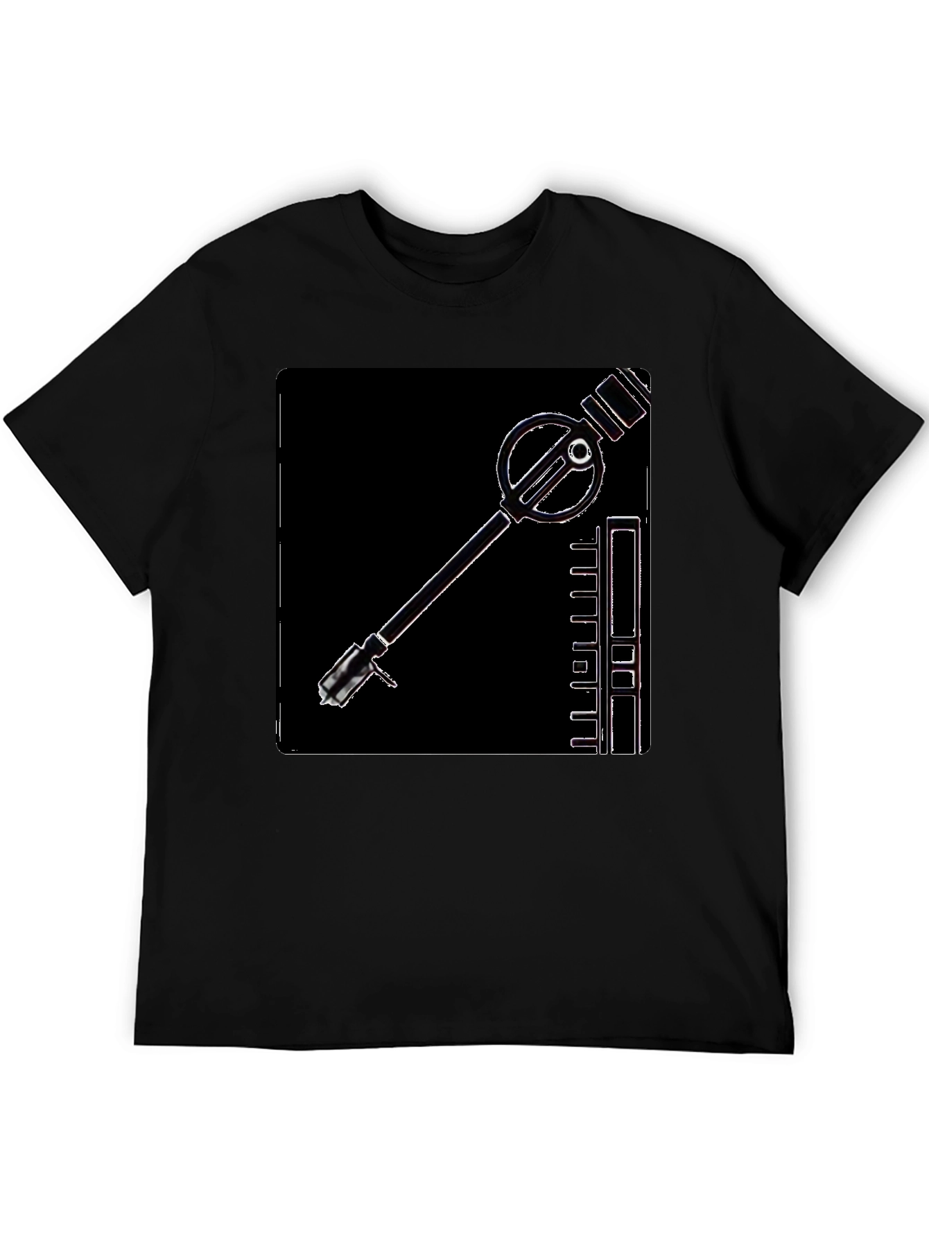 Retro Sci-Fi Gadget Graphic Tee - Black Cotton T-Shirt
