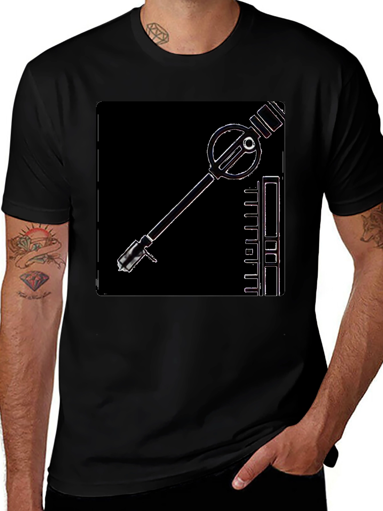 Retro Sci-Fi Gadget Graphic Tee - Black Cotton T-Shirt