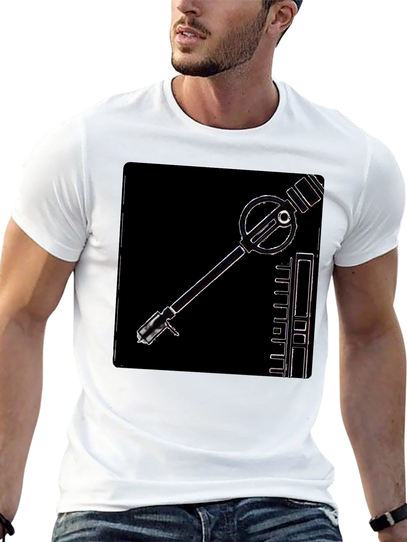 Retro Sci-Fi Gadget Graphic Tee - Black Cotton T-Shirt