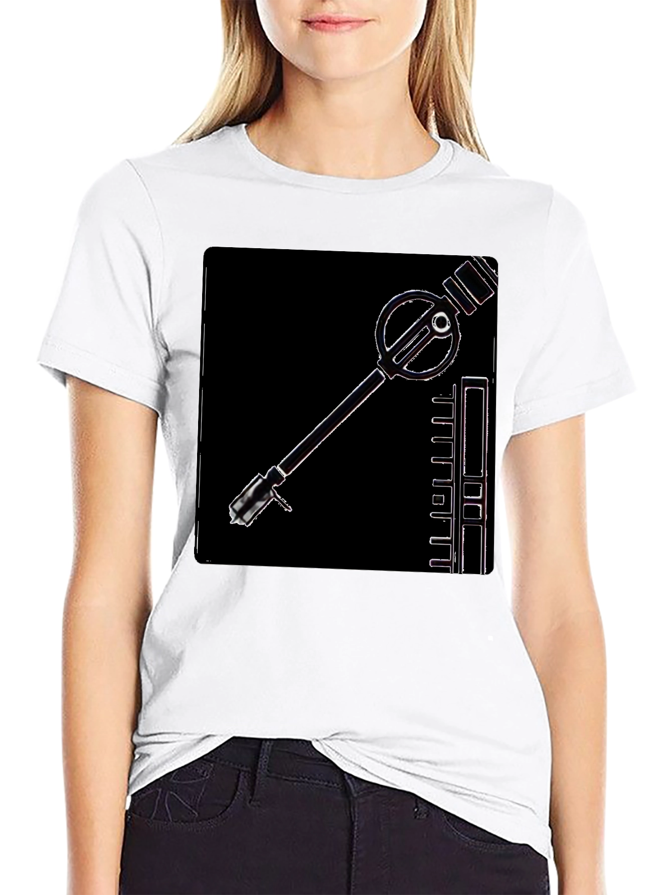 Retro Sci-Fi Gadget Graphic Tee - Black Cotton T-Shirt