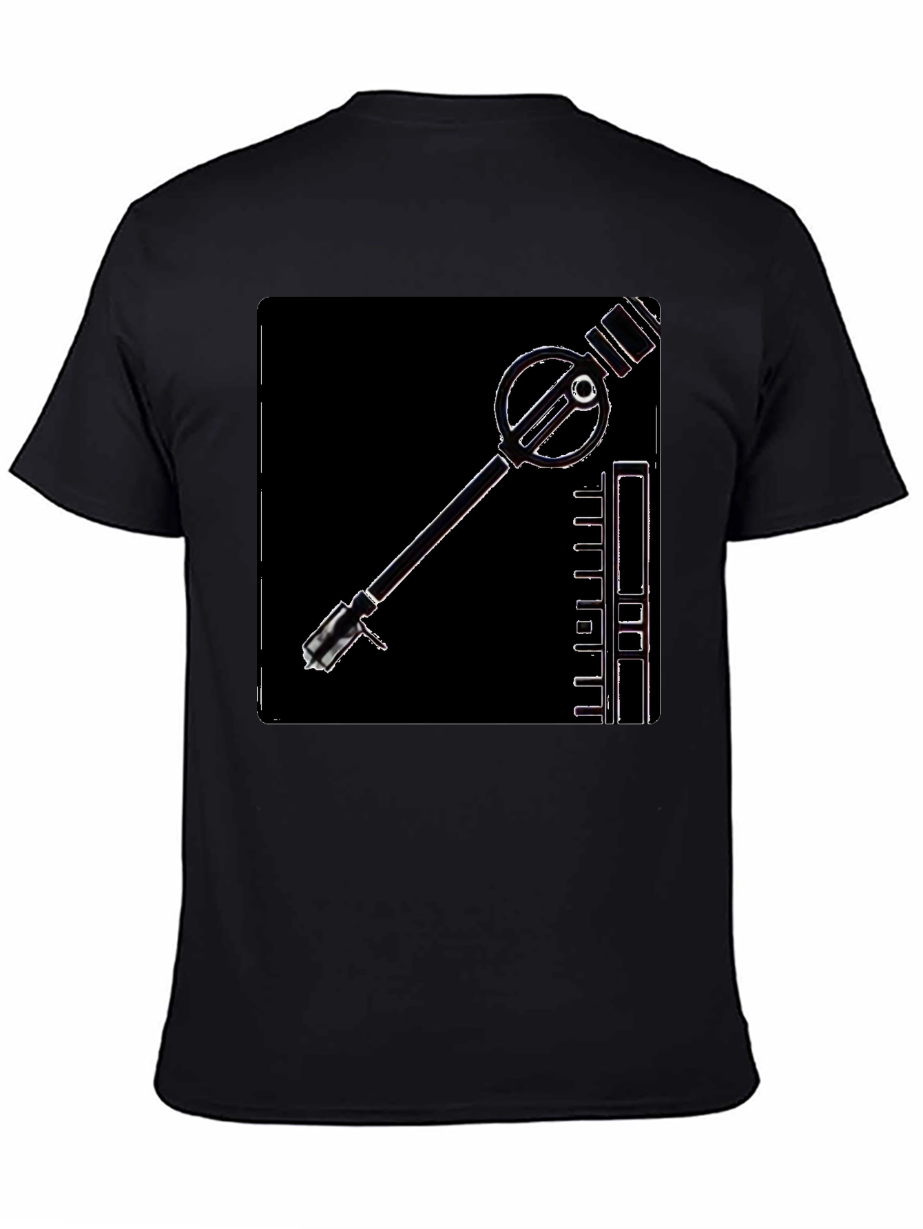Retro Sci-Fi Gadget Graphic Tee - Black Cotton T-Shirt