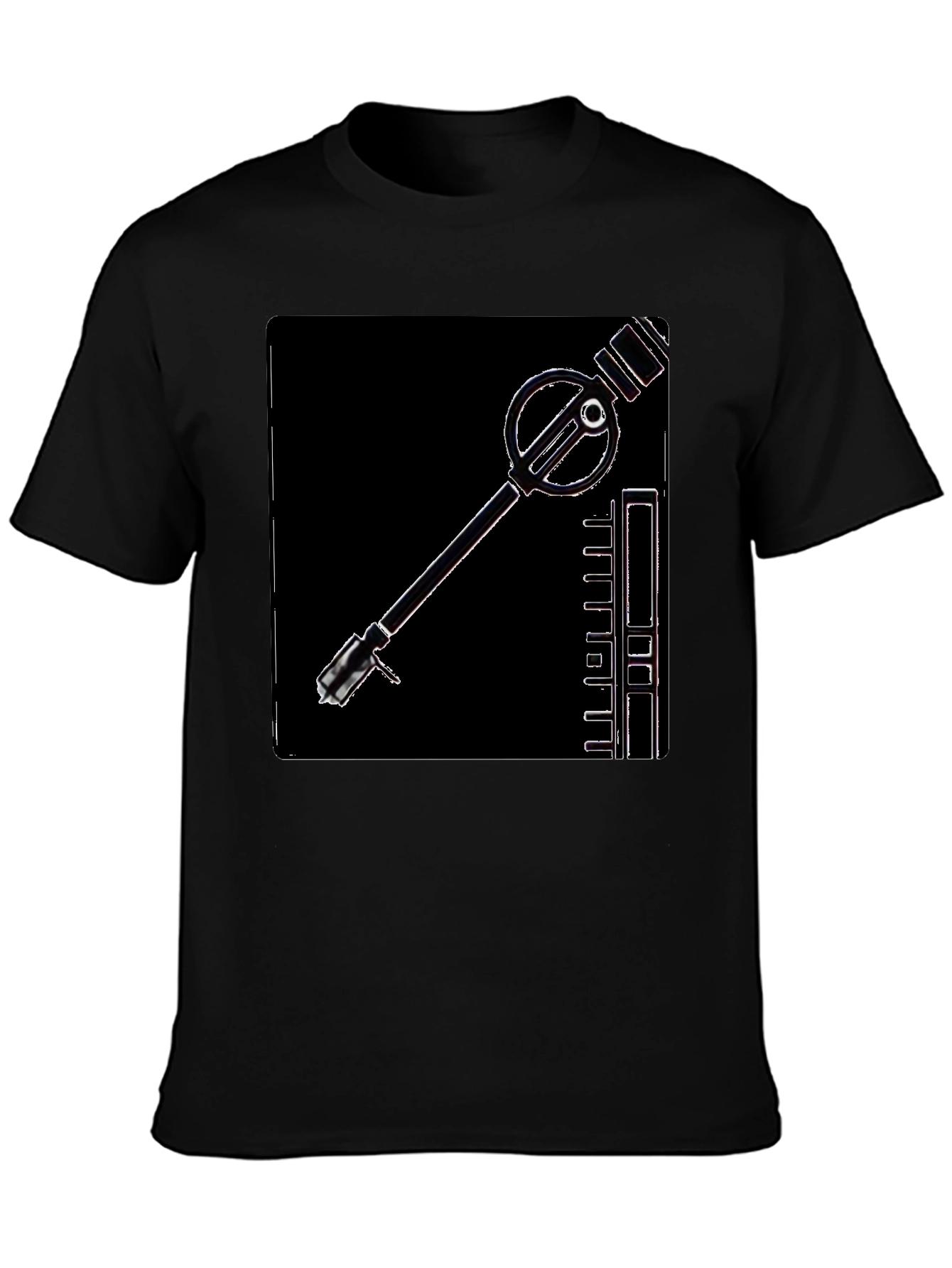 Retro Sci-Fi Gadget Graphic Tee - Black Cotton T-Shirt