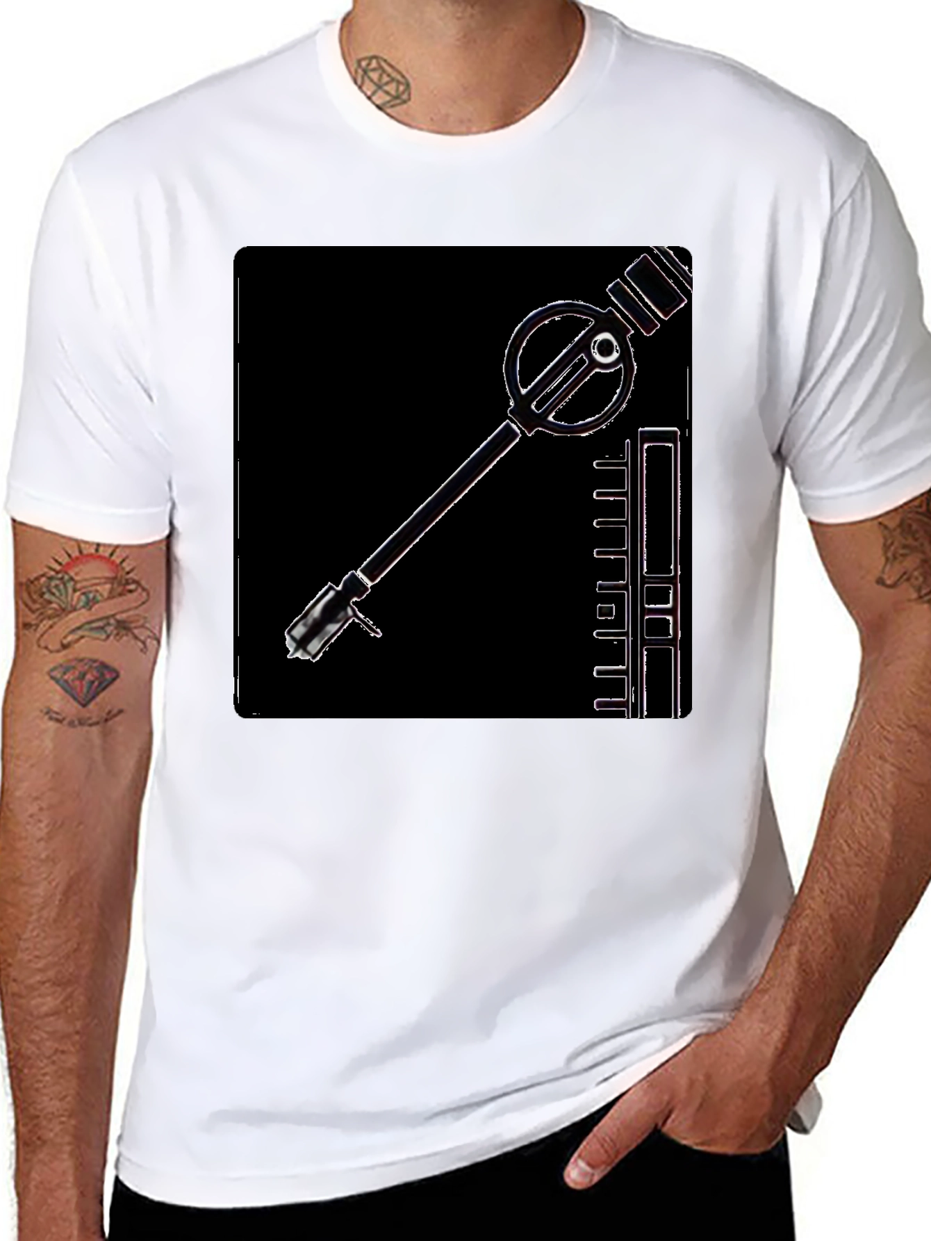 Retro Sci-Fi Gadget Graphic Tee - Black Cotton T-Shirt