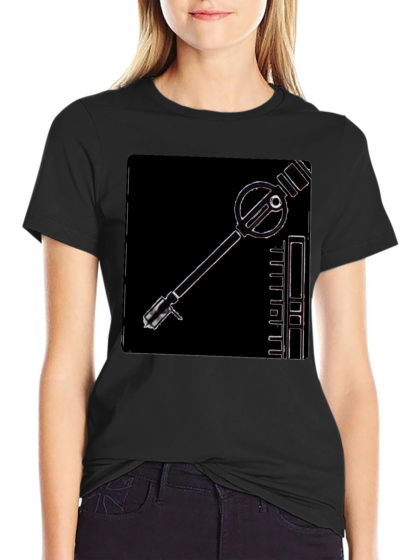Retro Sci-Fi Gadget Graphic Tee - Black Cotton T-Shirt
