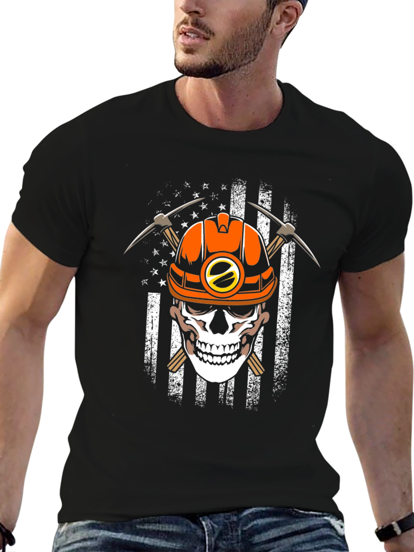 Miner Skull American Flag T-Shirt