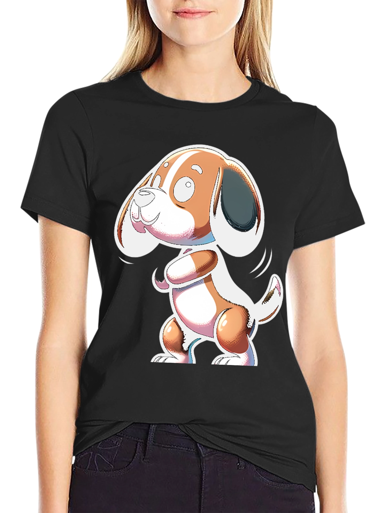 Cartoon Dog Graphic Black T-Shirt