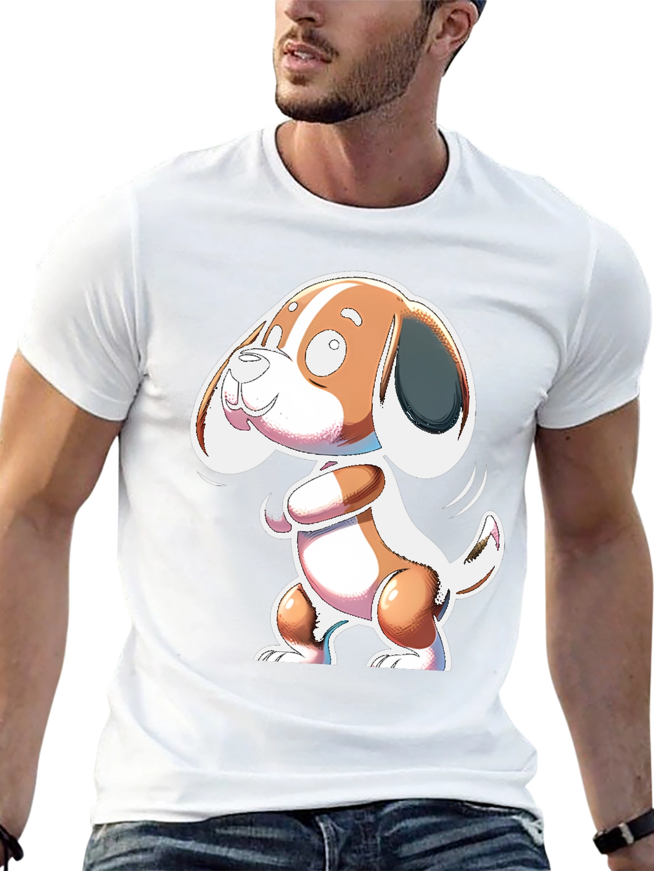 Cartoon Dog Graphic Black T-Shirt