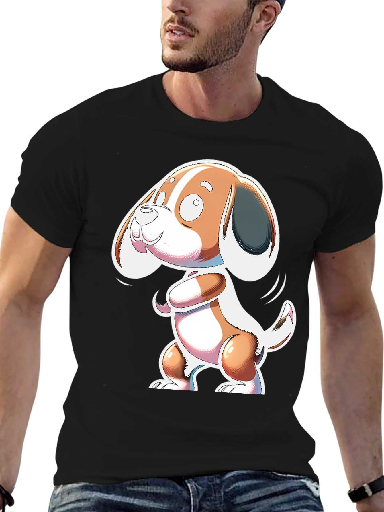 Cartoon Dog Graphic Black T-Shirt