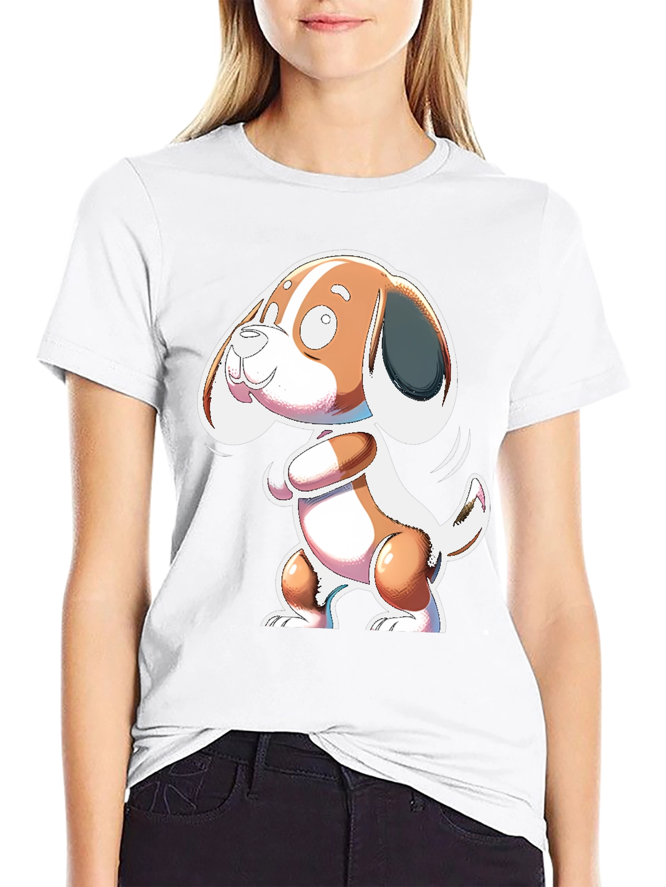 Cartoon Dog Graphic Black T-Shirt