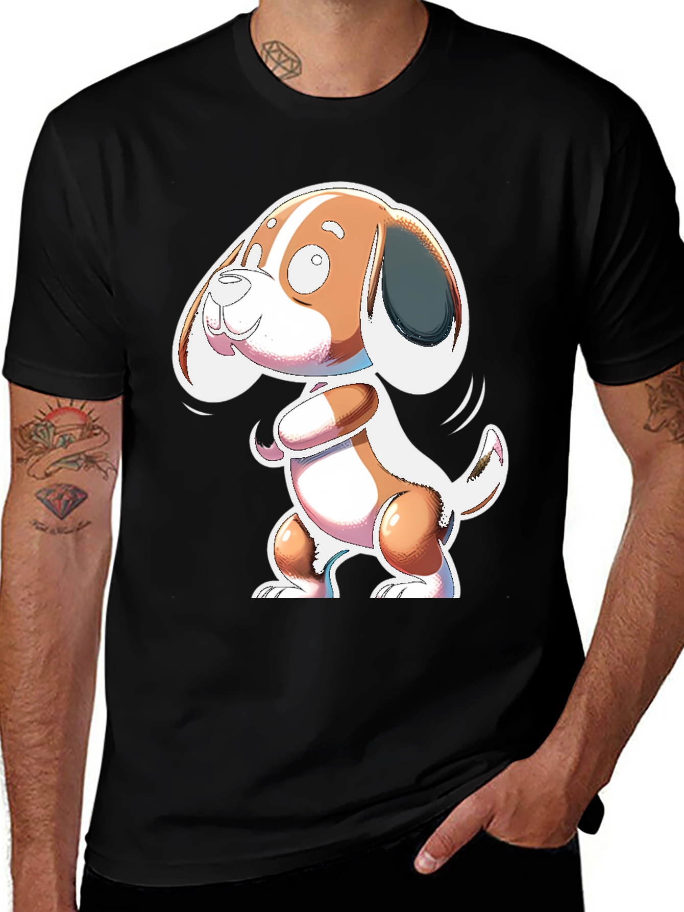 Cartoon Dog Graphic Black T-Shirt