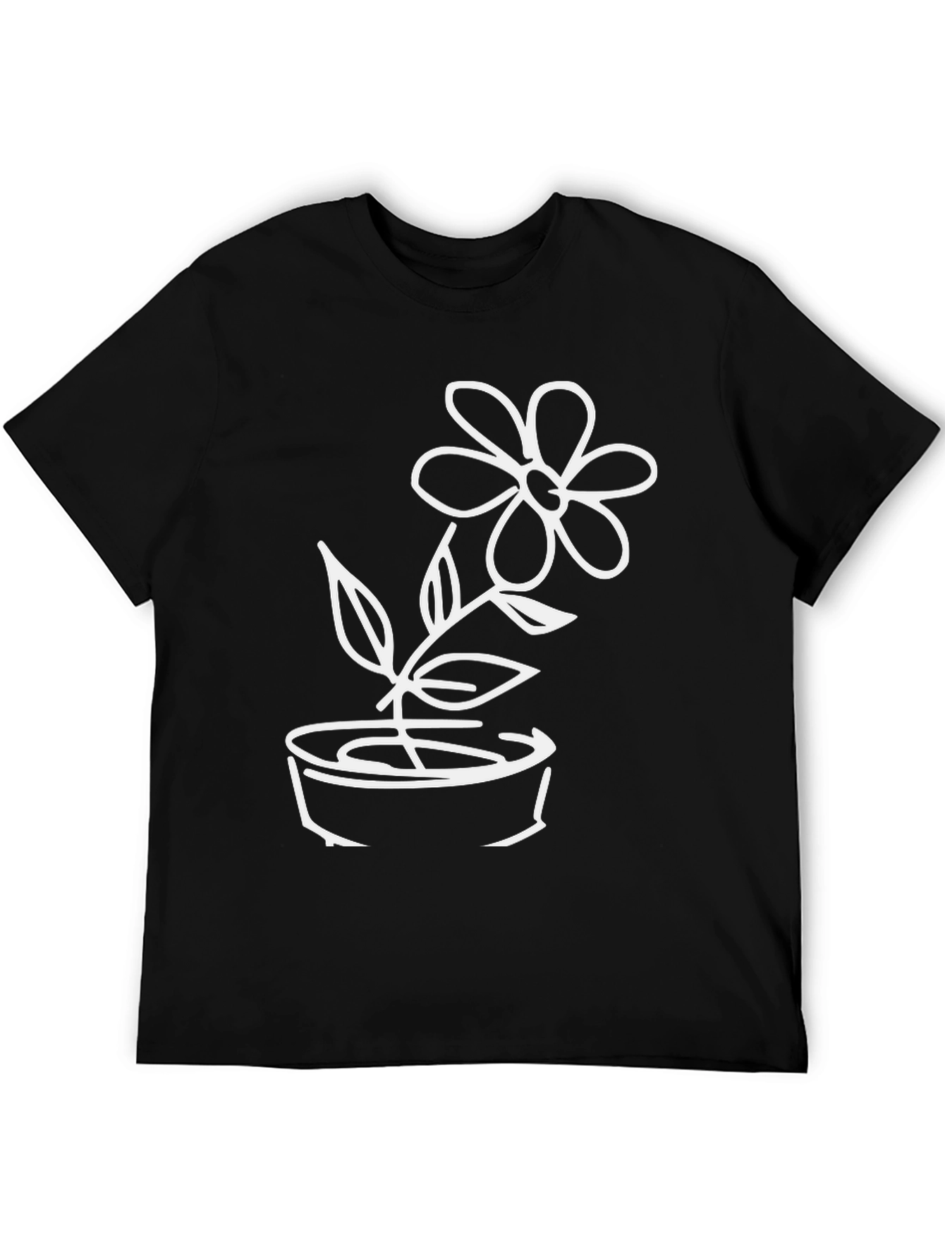 Black T-Shirt with Flower Pot Graphic