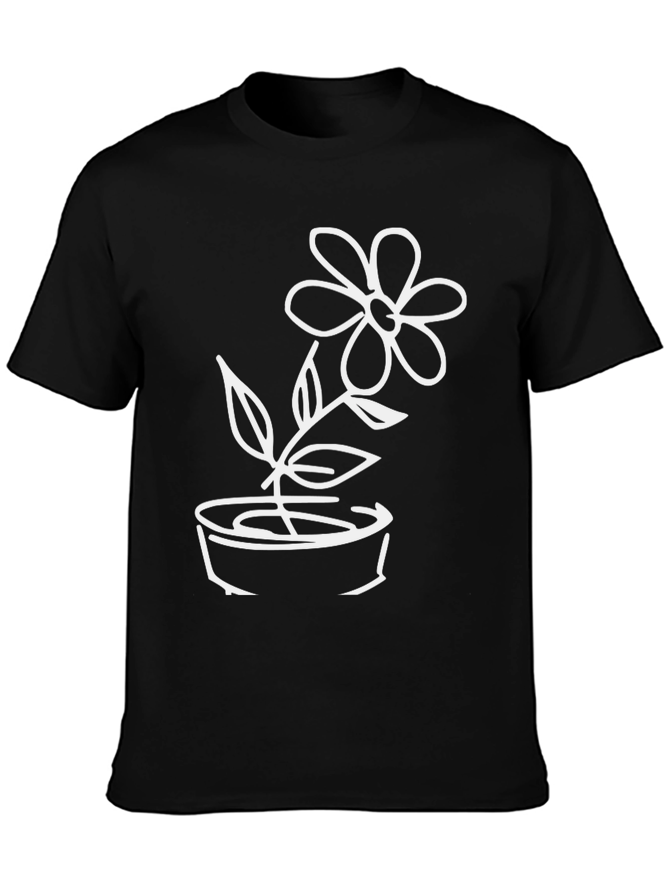 Black T-Shirt with Flower Pot Graphic
