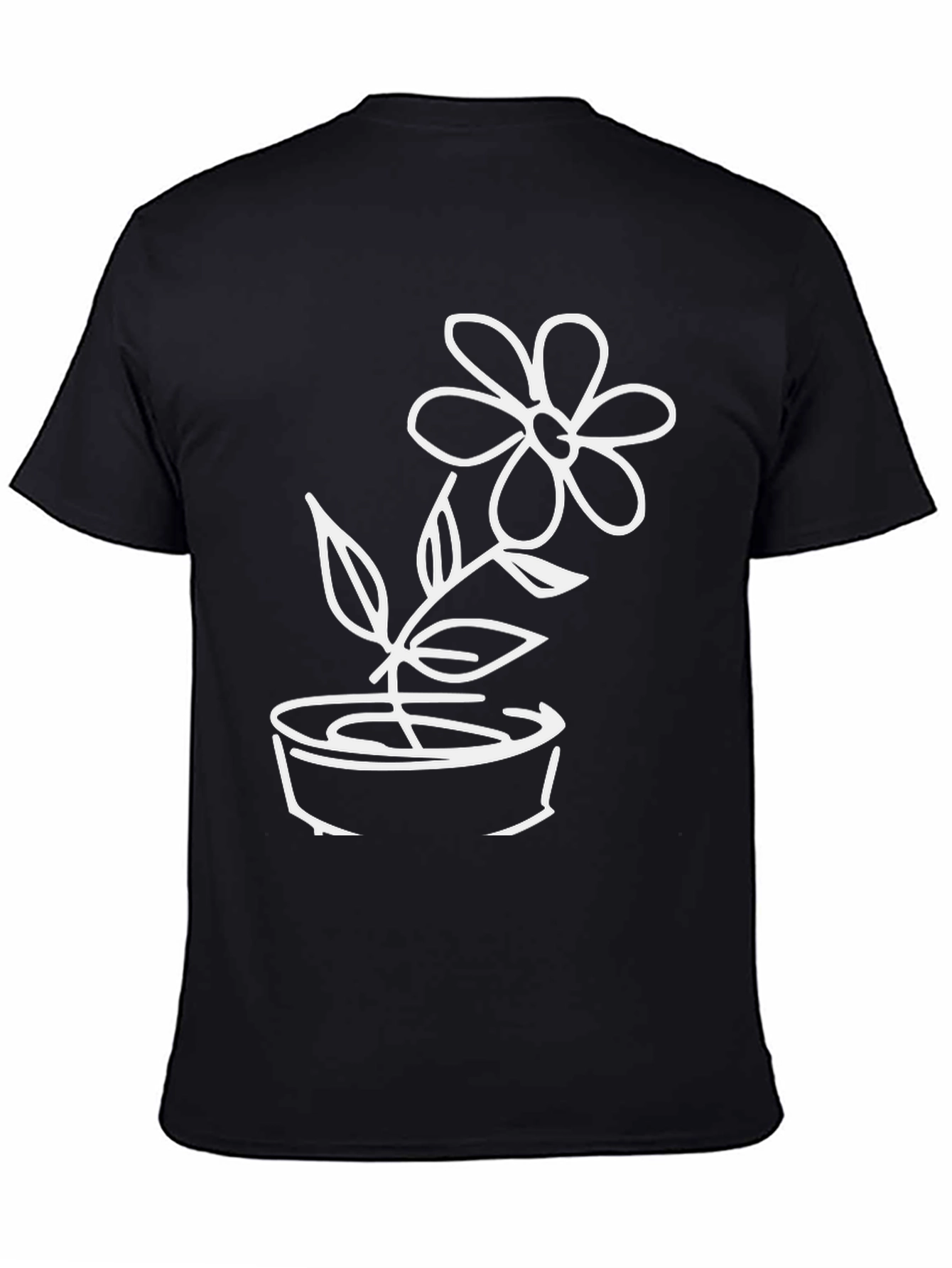 Black T-Shirt with Flower Pot Graphic