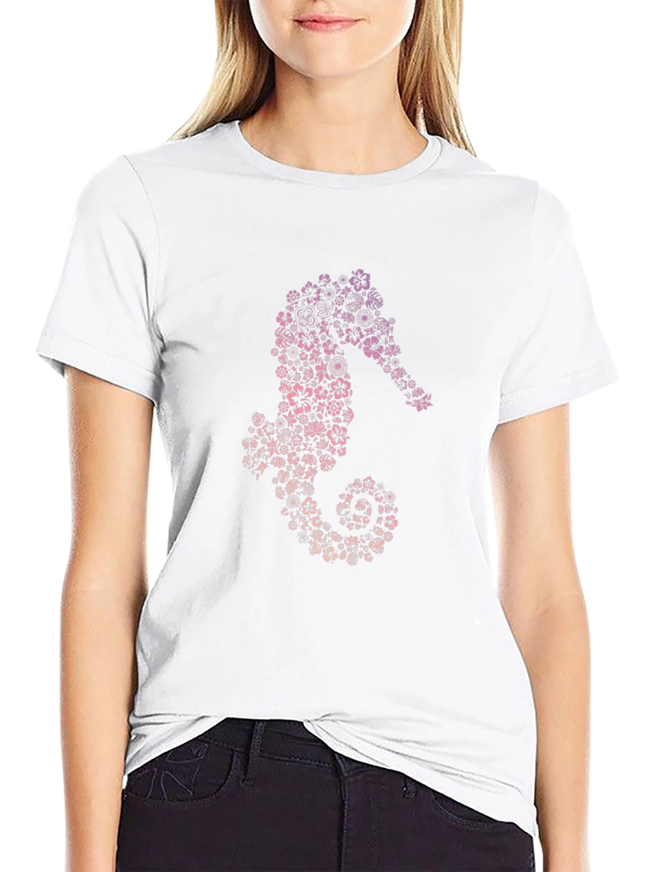 Floral Seahorse Graphic Tee - Unique Design