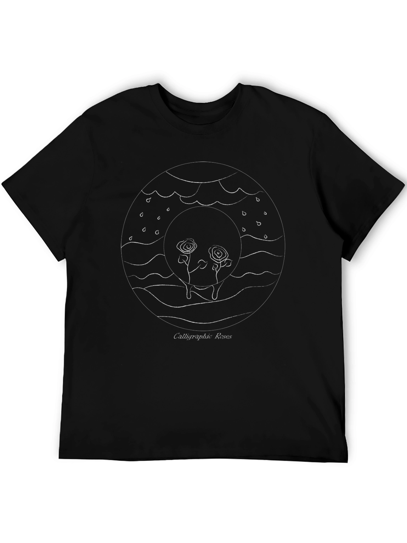 Calligraphic Roses Graphic Black Tee