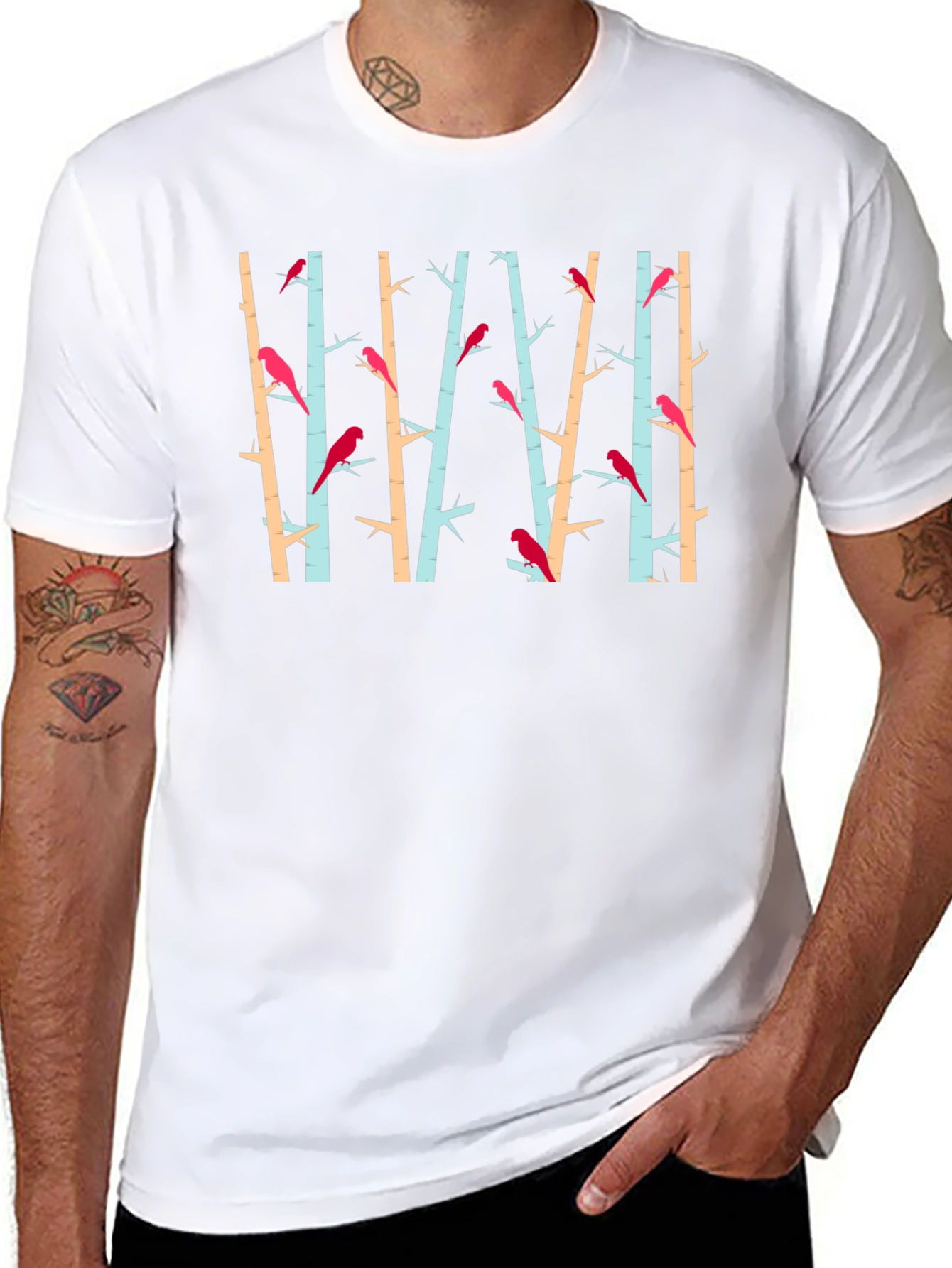 Birds on Branches Graphic Tee - Mens Black T-Shirt